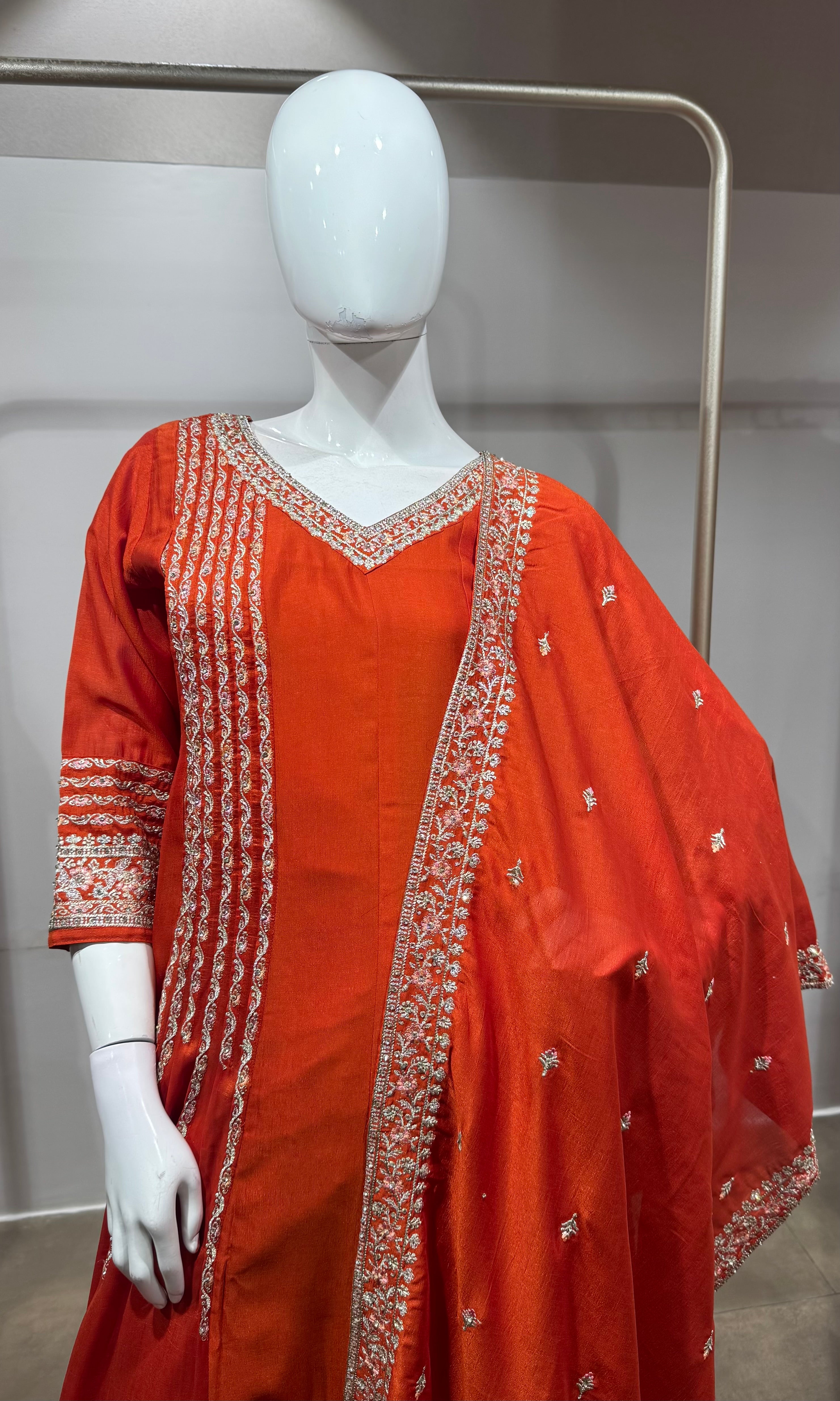 Orange Golden ethnic anarkali set