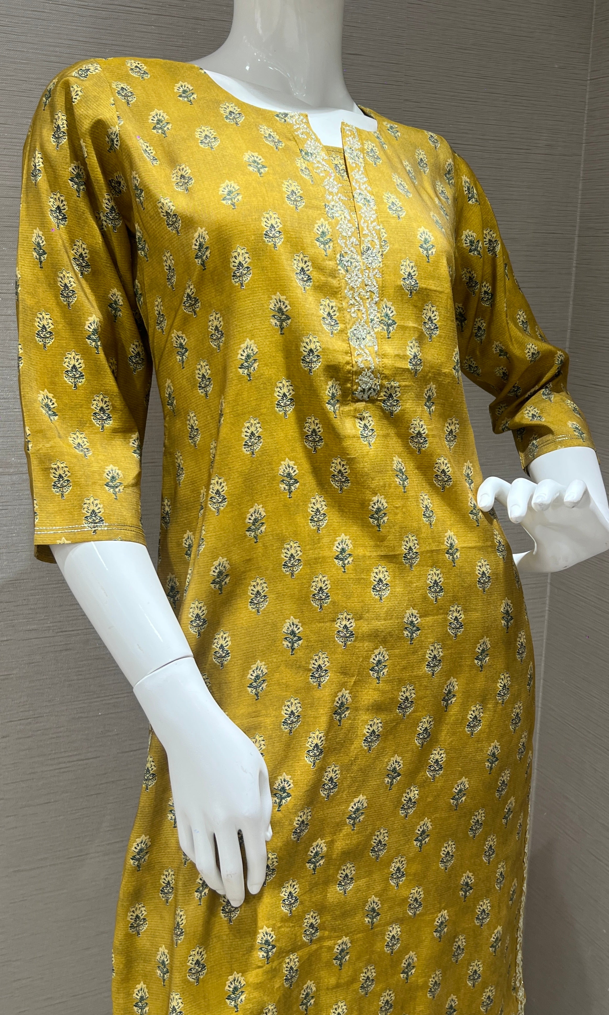 Mehandi green embroidered kurta set