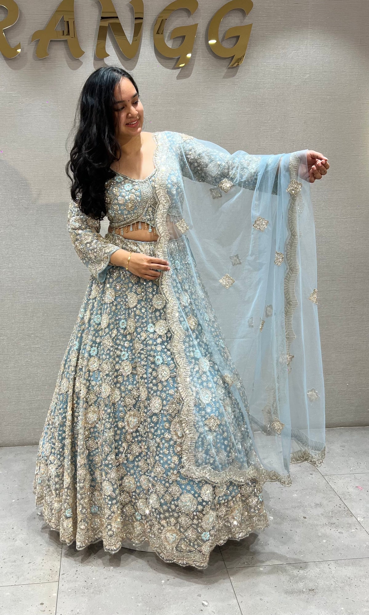 Blue Gold Embellished Ethnic bridal Lehenga Set