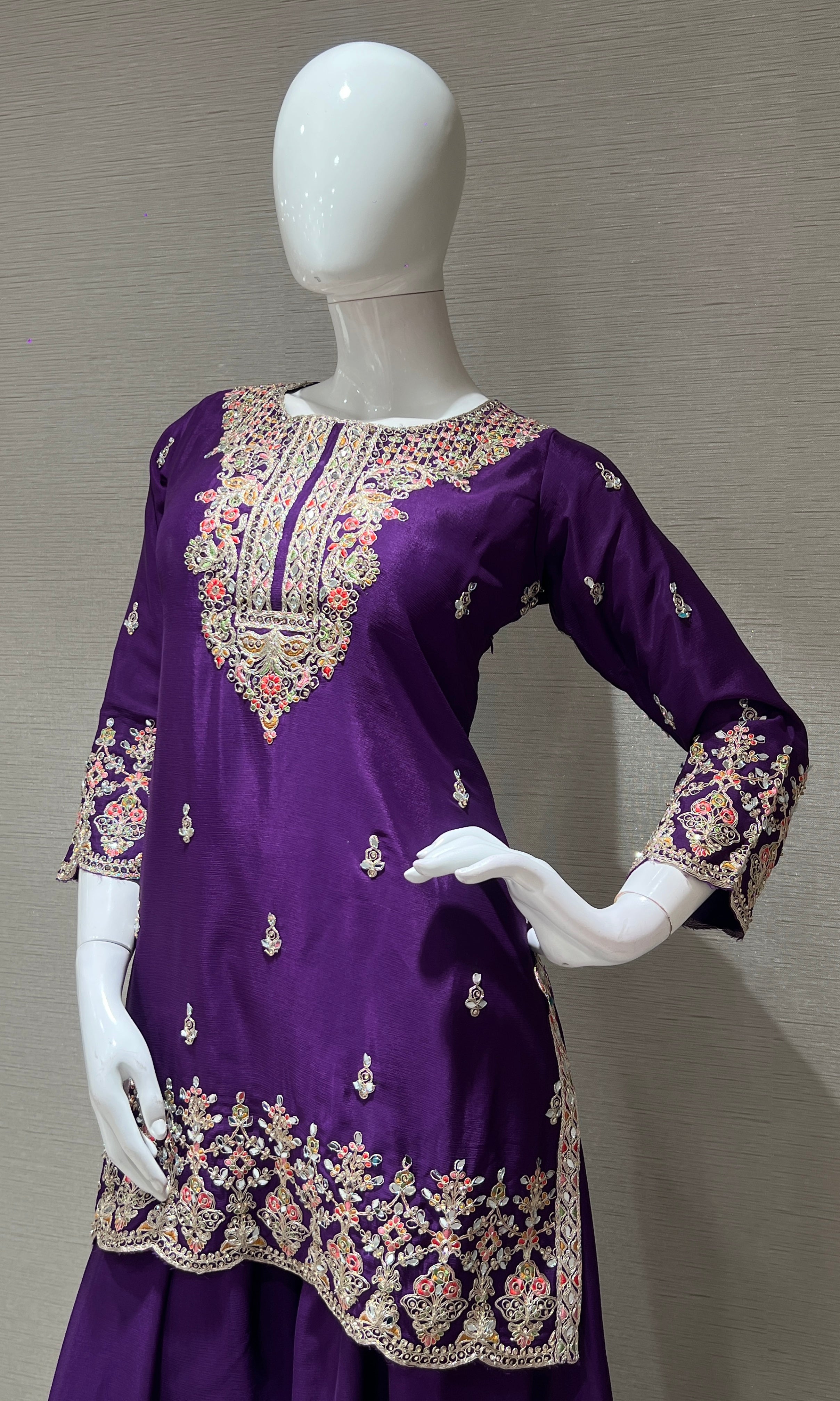 Purple and gold embroidered palazoo