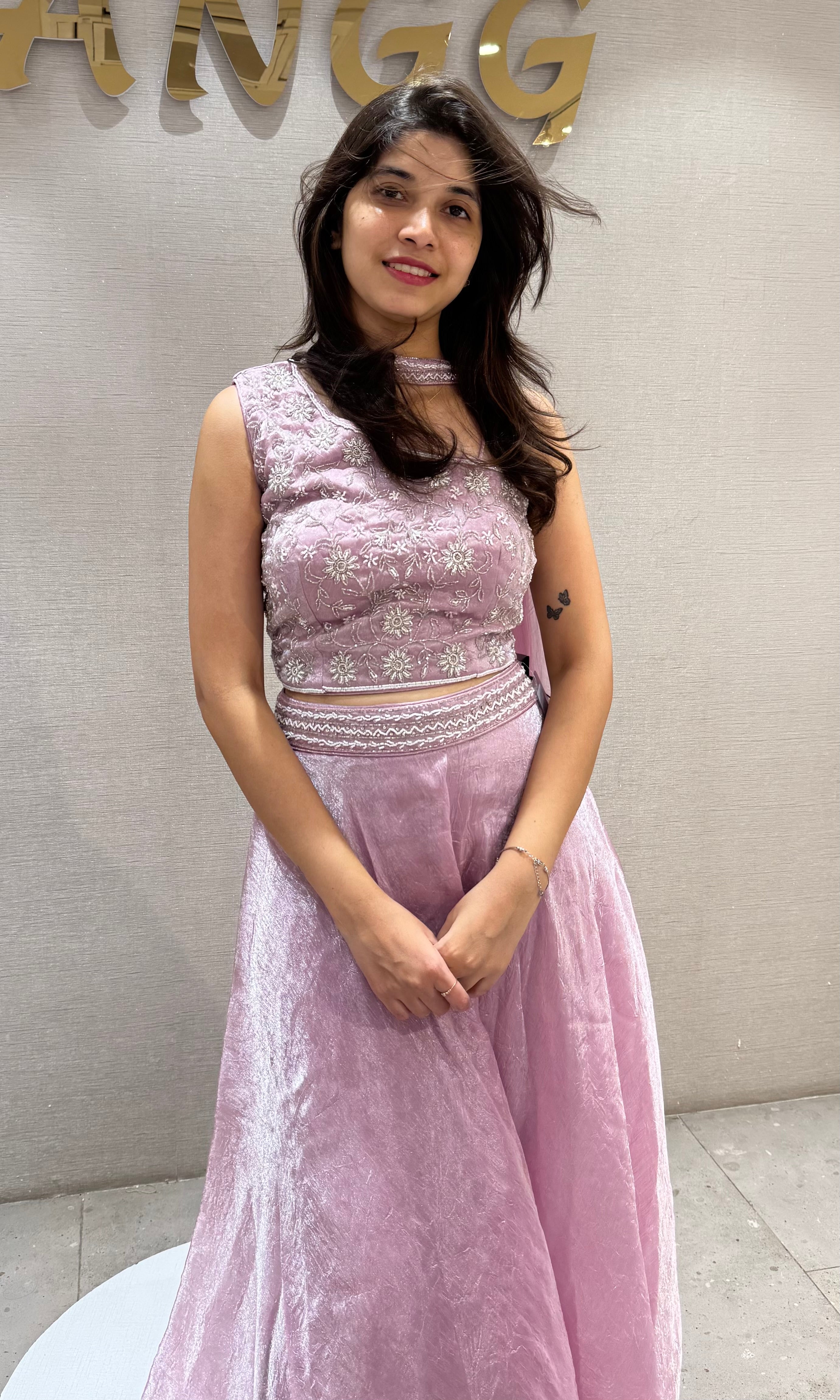 Light pink ethnic crop top palazzo set