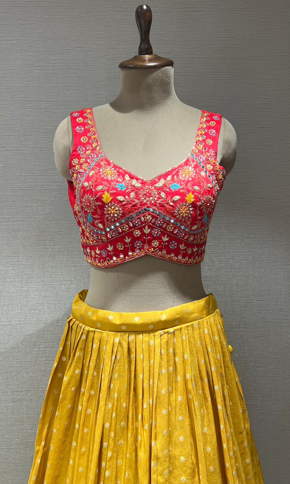 Yellow and Pink Embroidered Lehenga