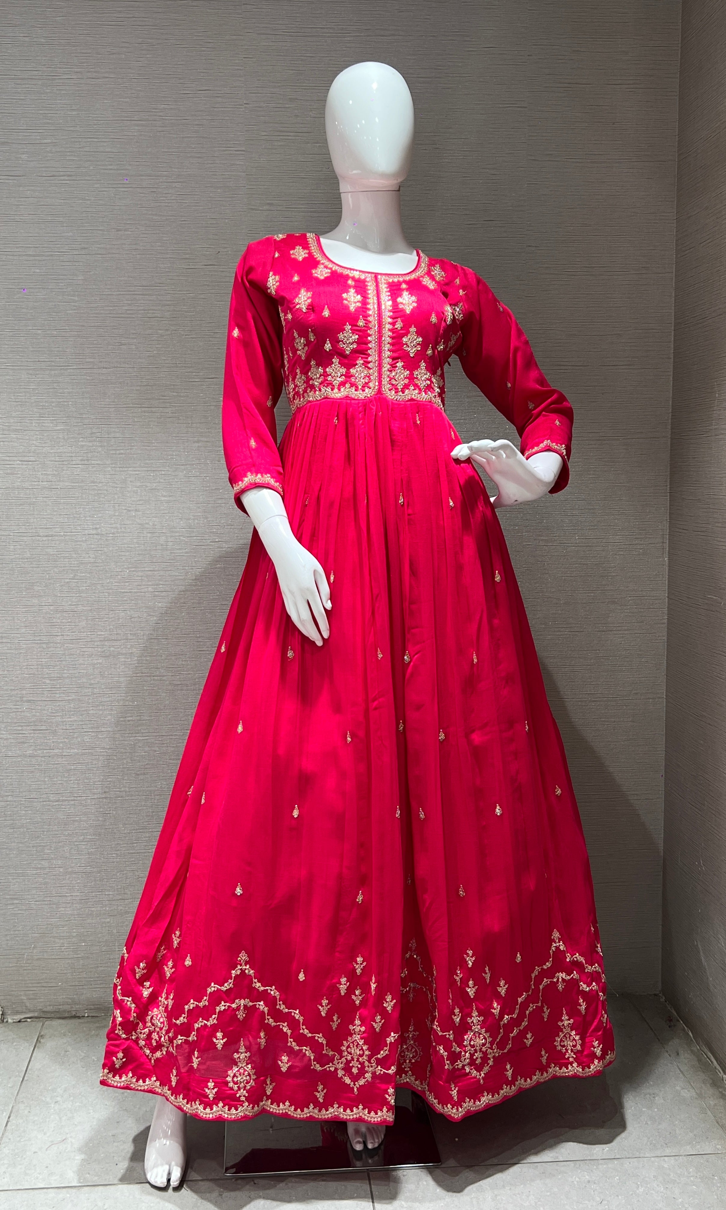 Pink EMBROIDERED ANARKALI LONG DRESS