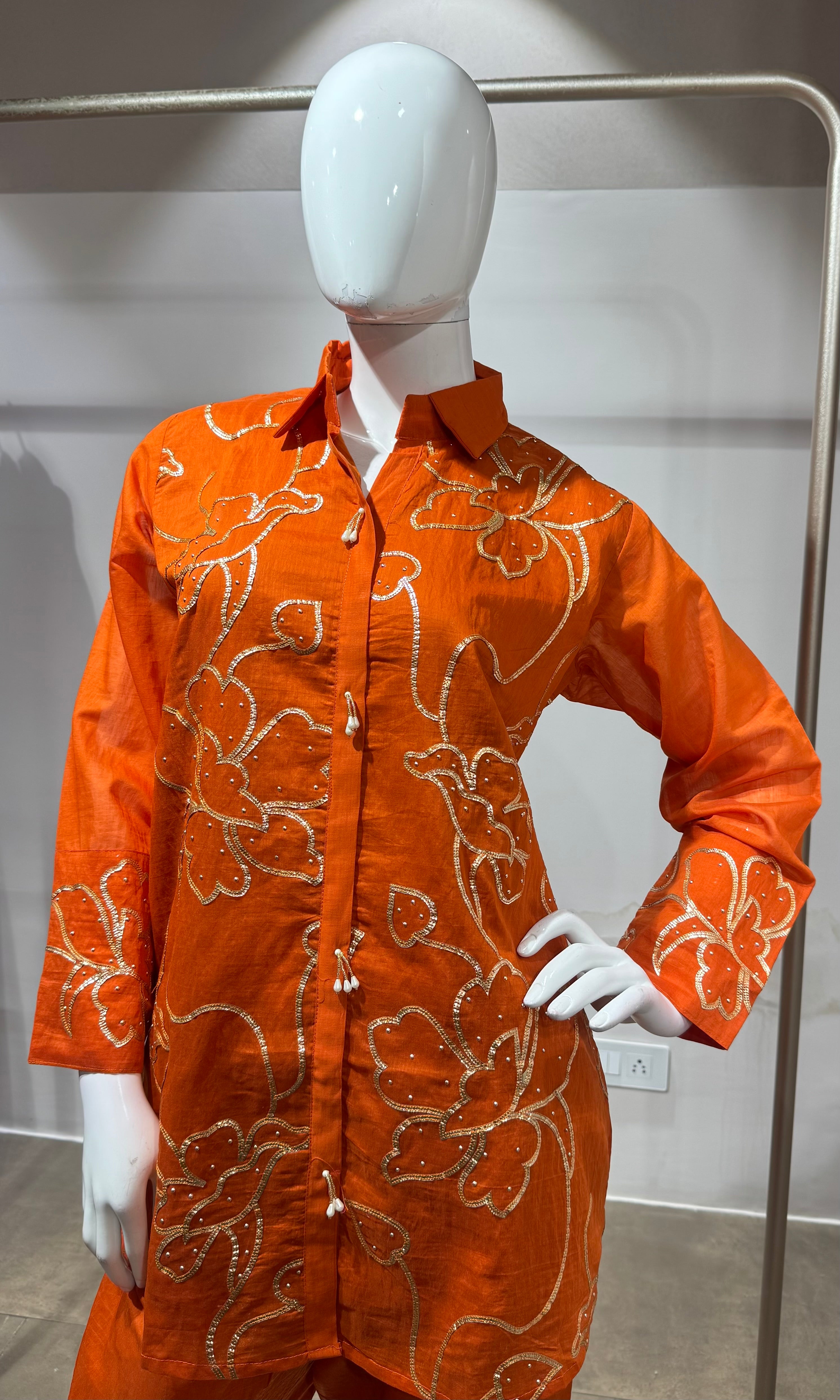 Rust golden floral cord set