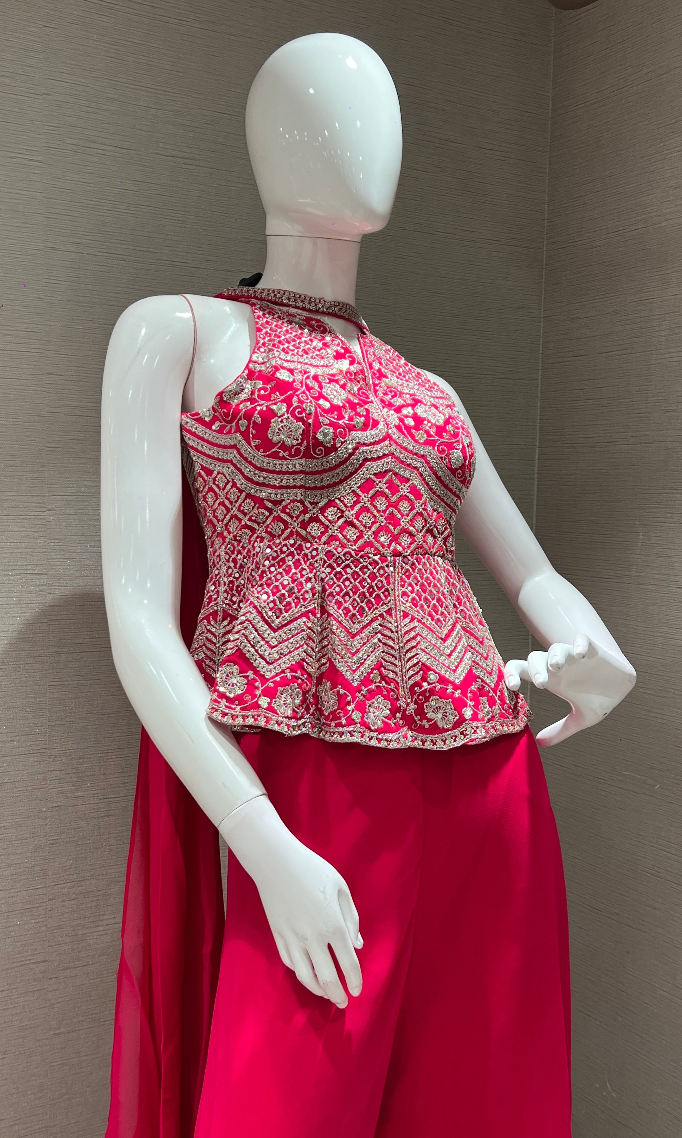 Pink EMBROIDERED PEPLUM Palazzo set