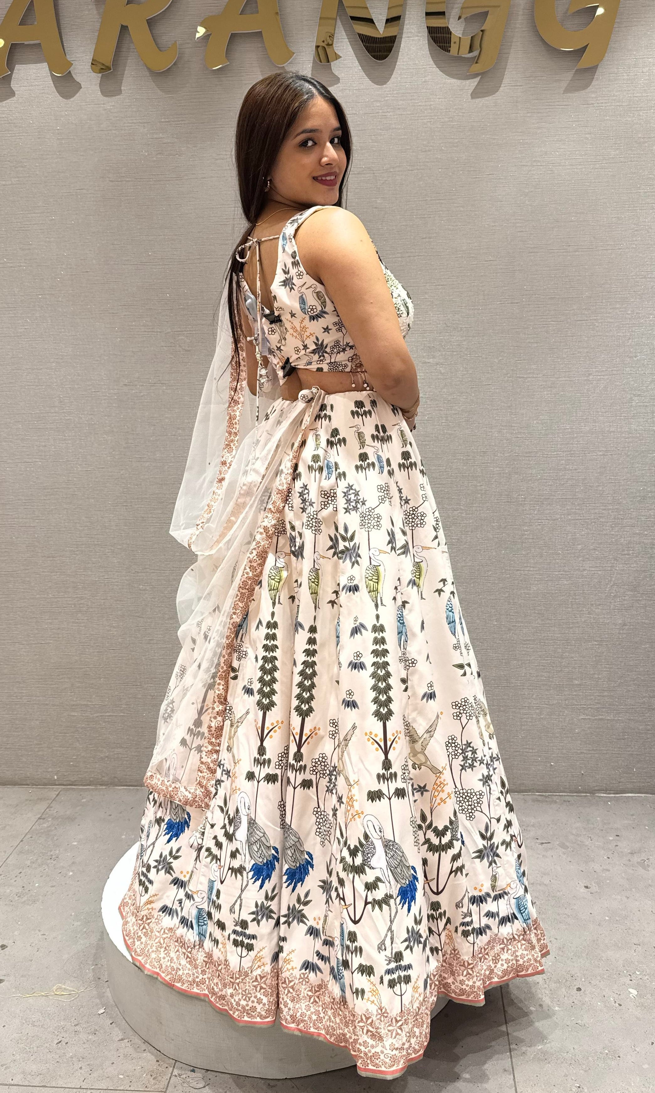 Half white Lehenga