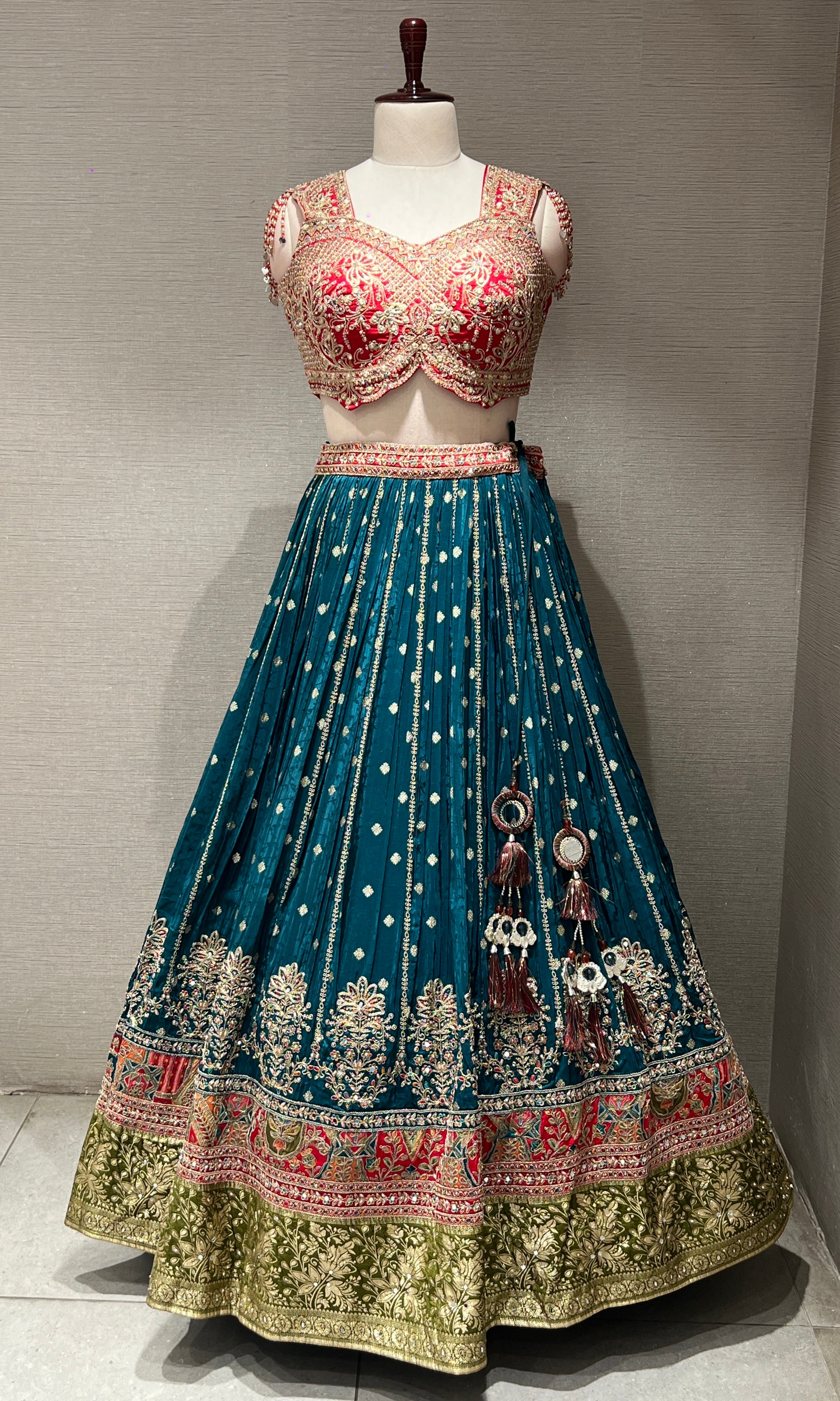 RED MULTI GOLDEN EMBROIDERED LEHENGA