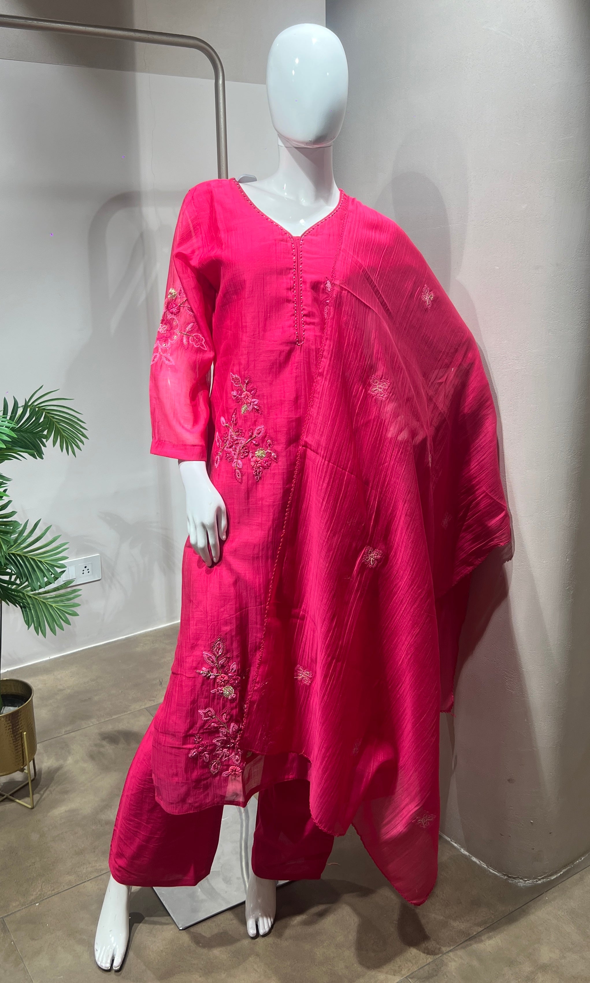 Pink Floral Embroidered Kurta Set