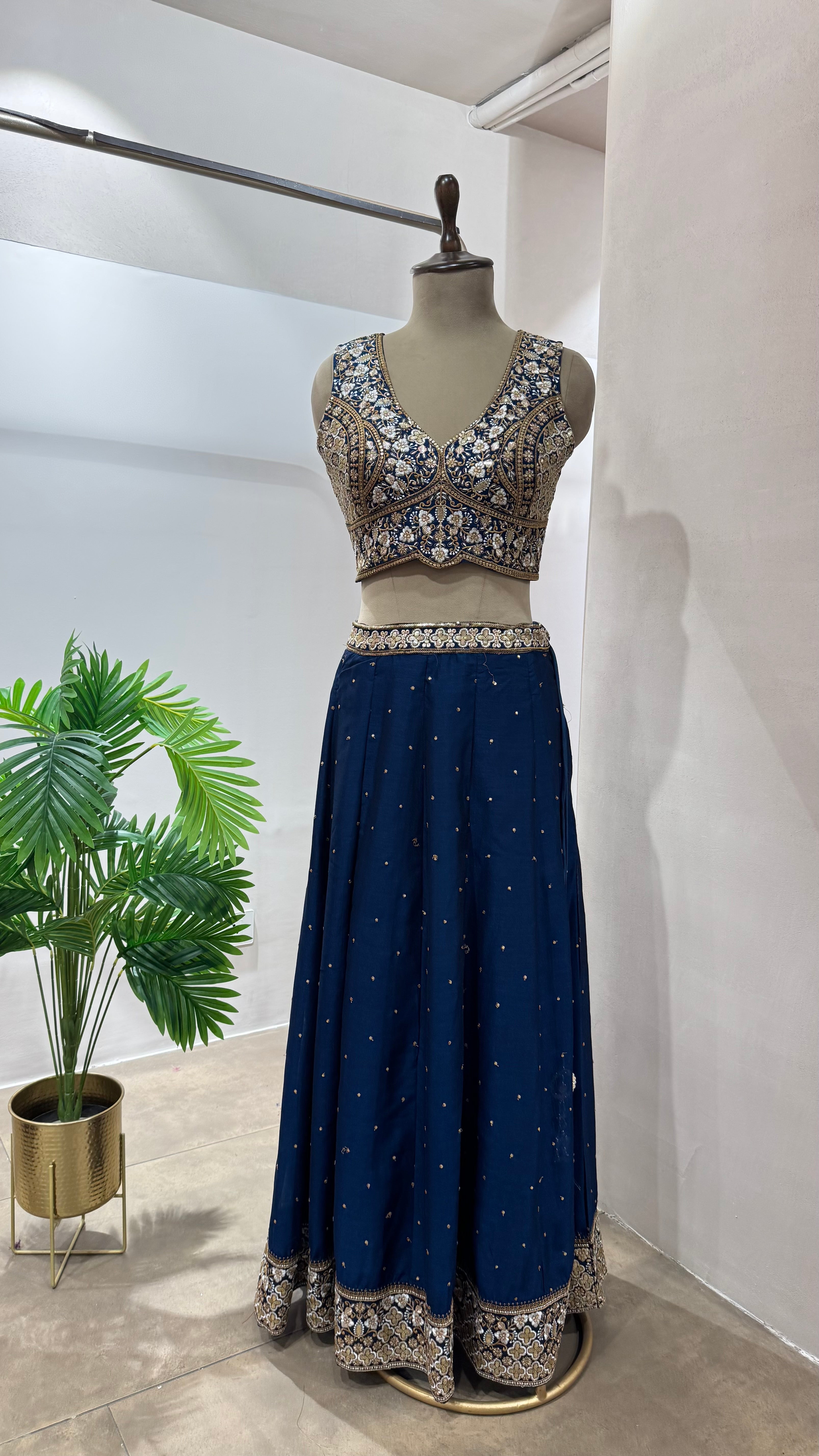 Navy blue GOLDEN EMBROIDERED LEHENGA