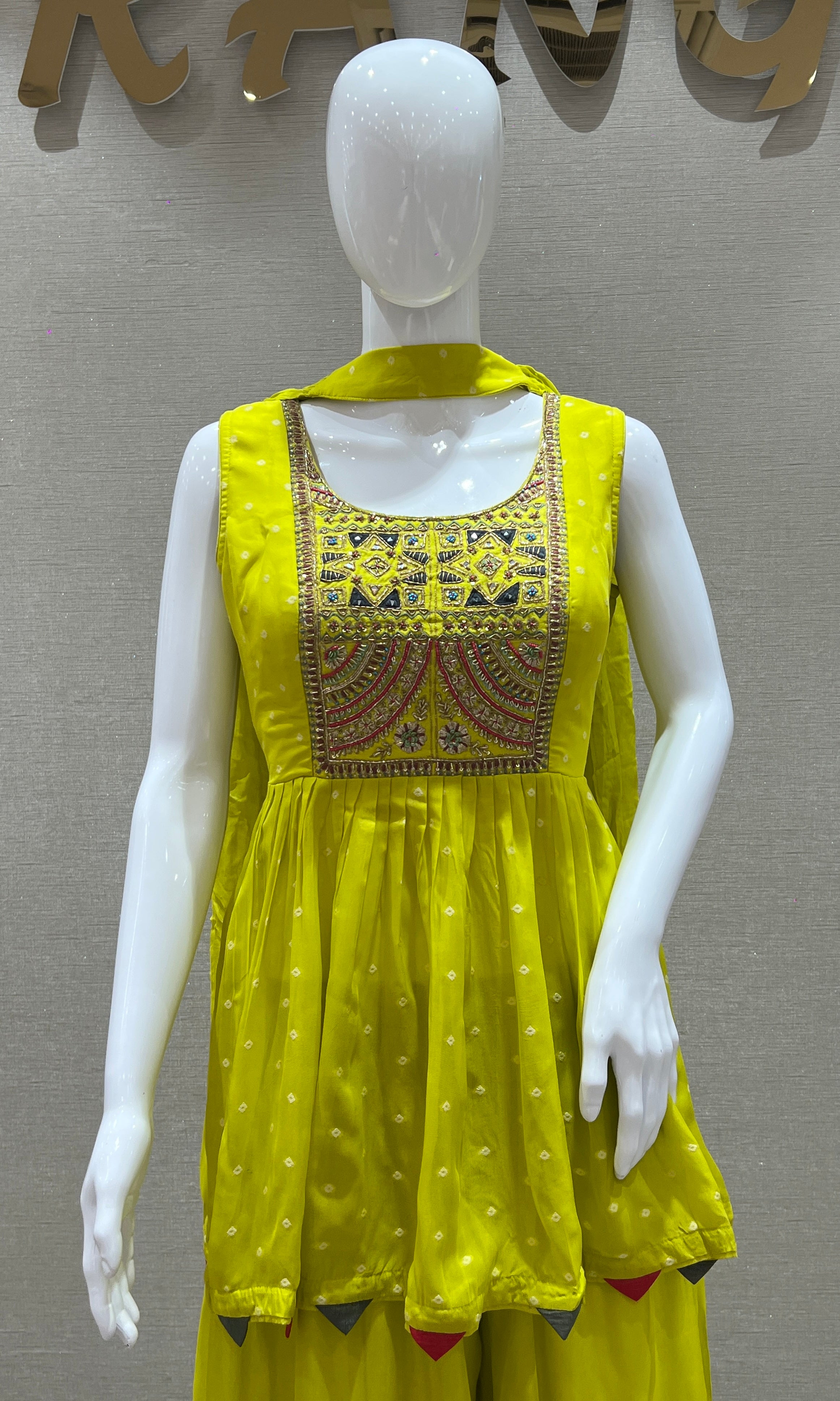 Green peplum top with Palazzo and neck duppata