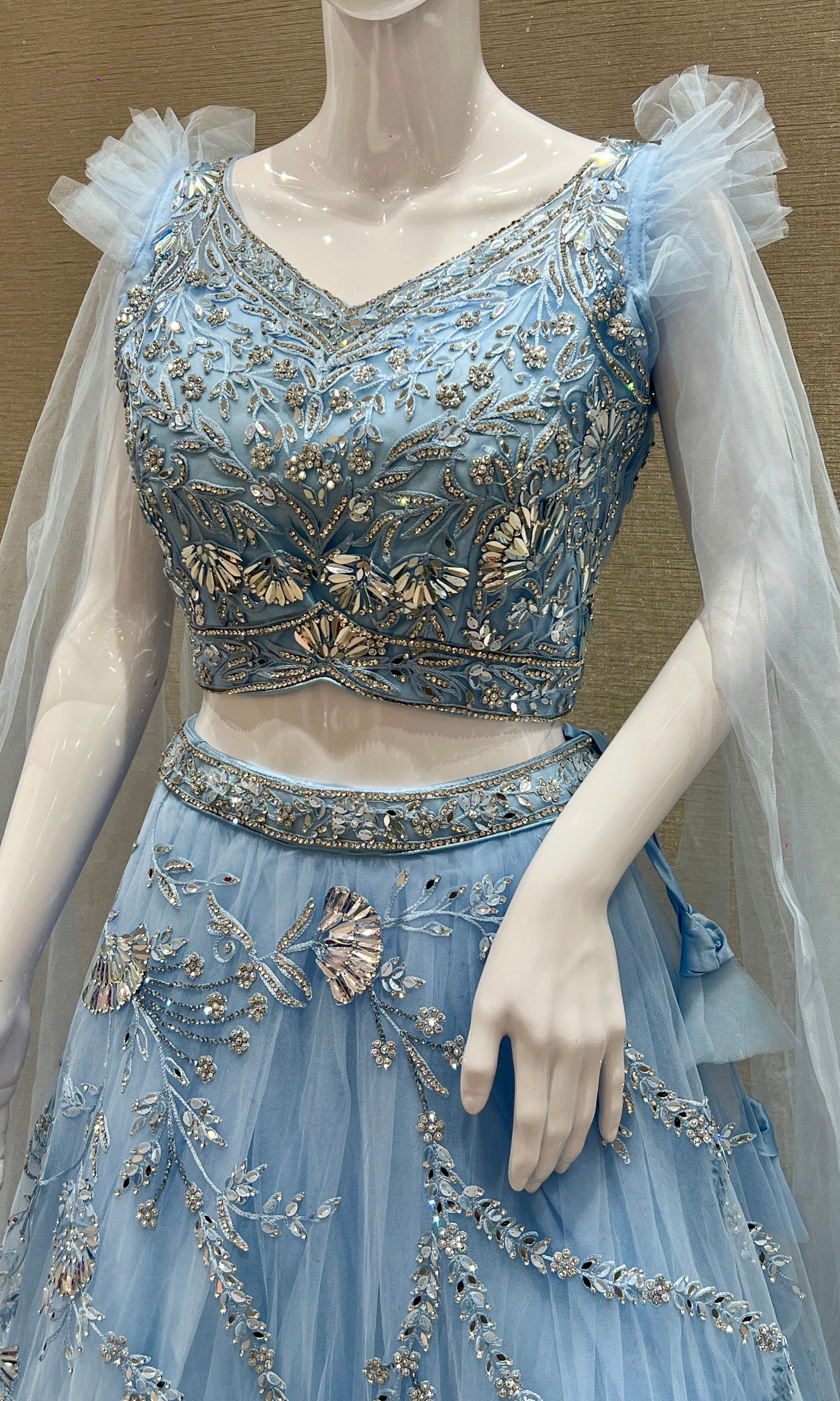Aasmaan β Powder Blue Net Embroidered Lehenga Set