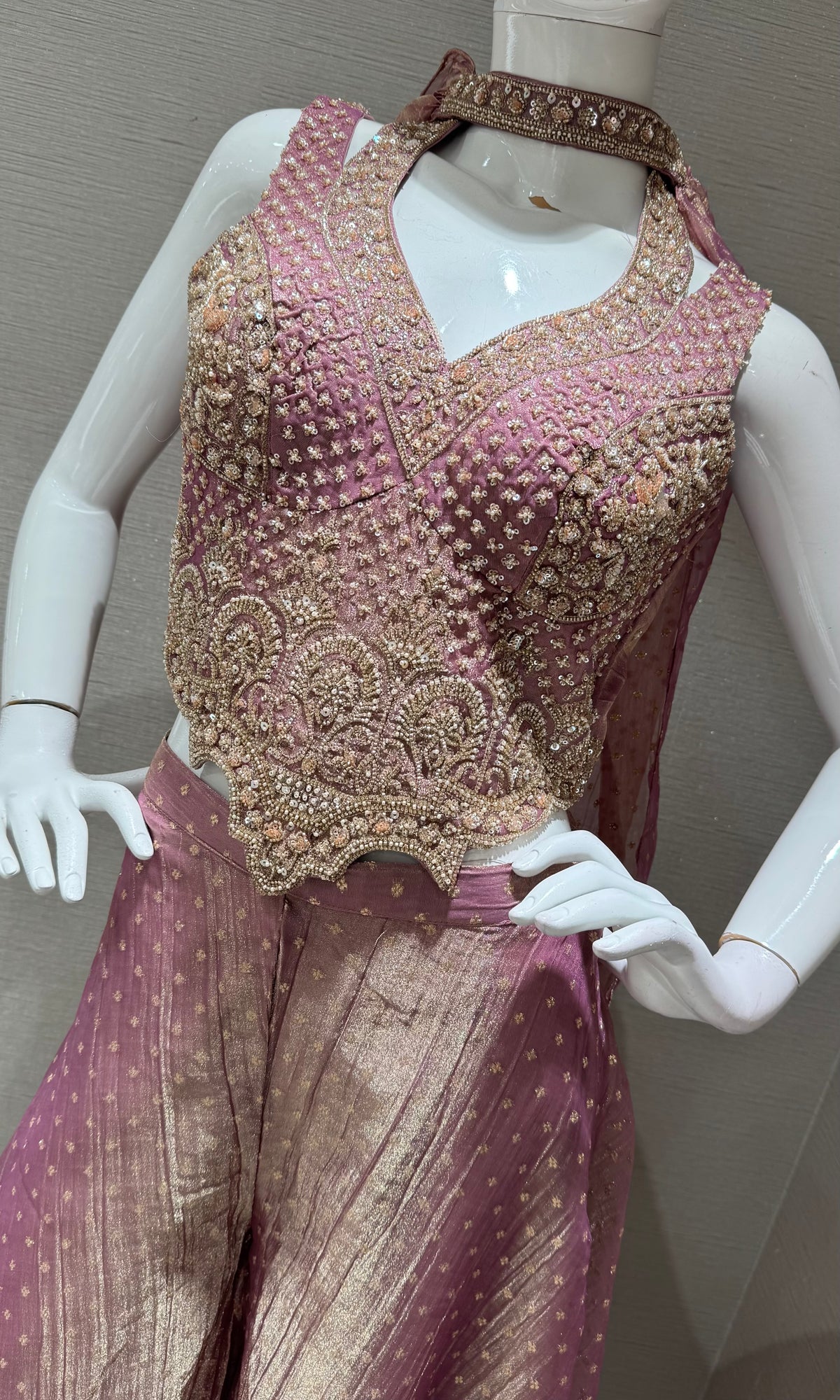 Mauve Zari Embroidered tissue silk Palazzo set