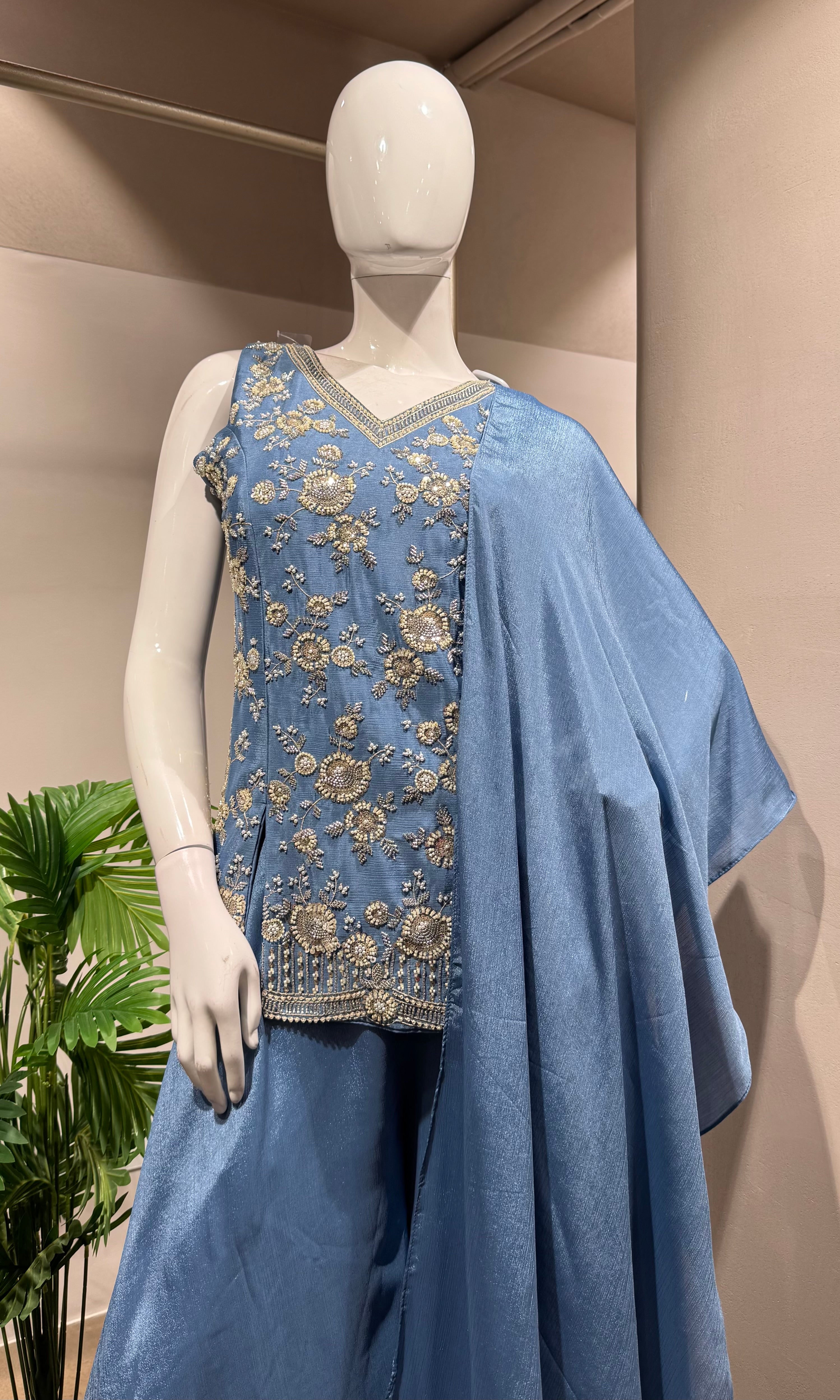 blue embroidered SHARARA SET