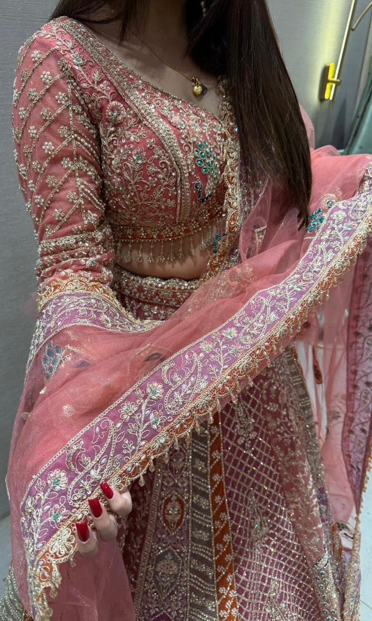blush pink multicolored embroidered lehenga