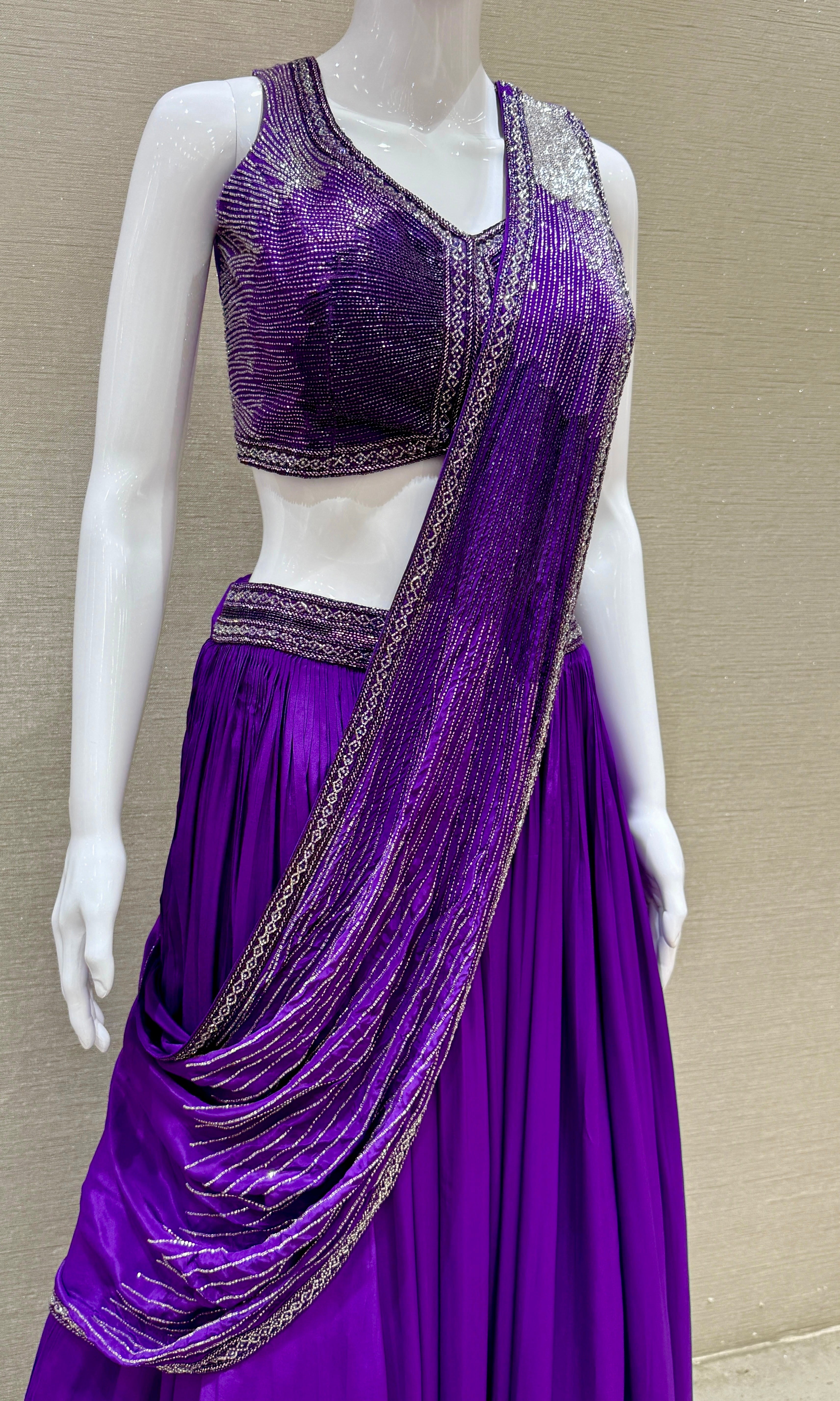 Purple Lehenga with draped sequins Pallu
