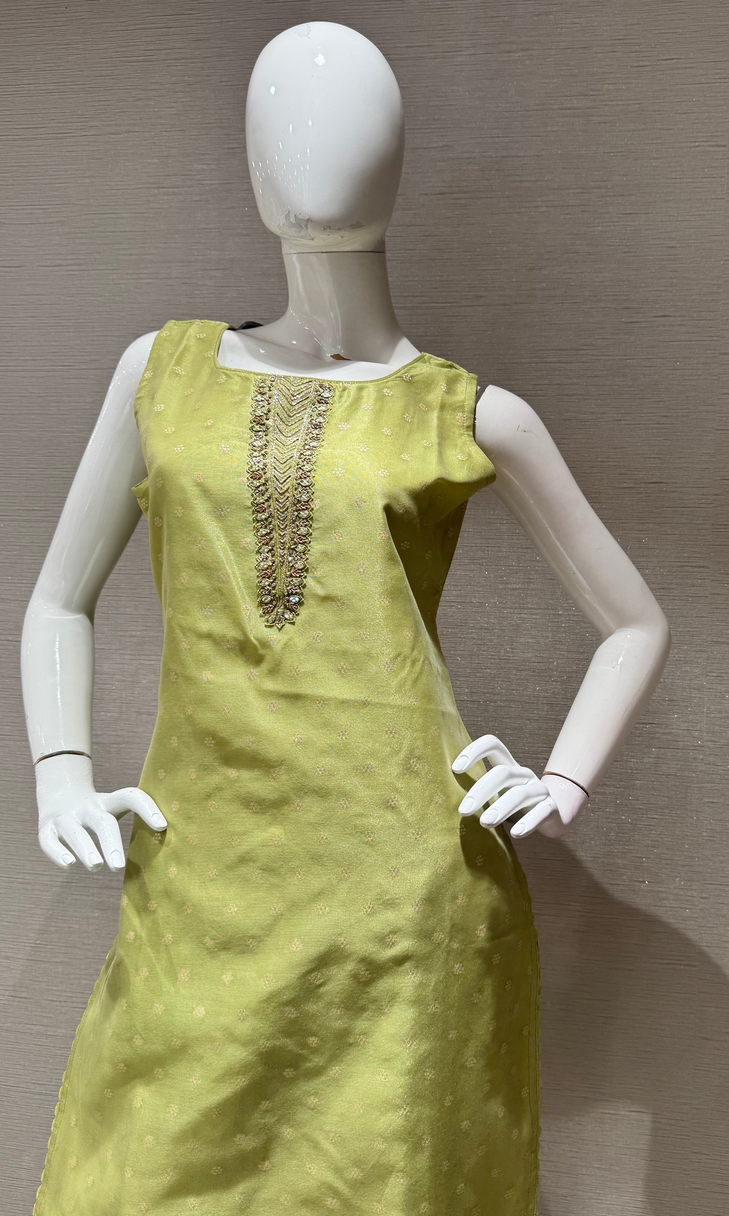 Pista Green Silk Kurta Set with Gold Brocade Dupatta