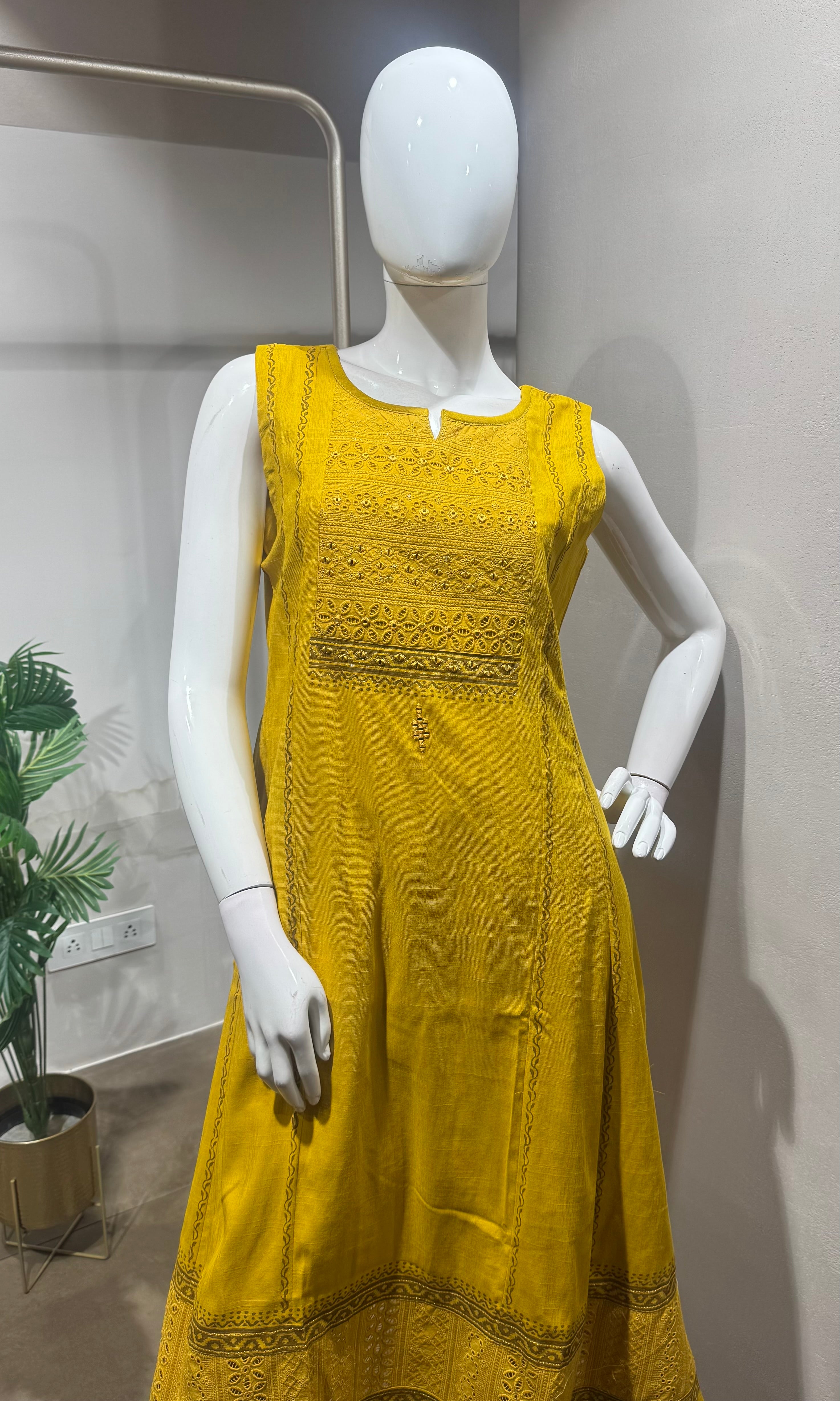 Mustard Yellow Ethnic Kurti with bottom
