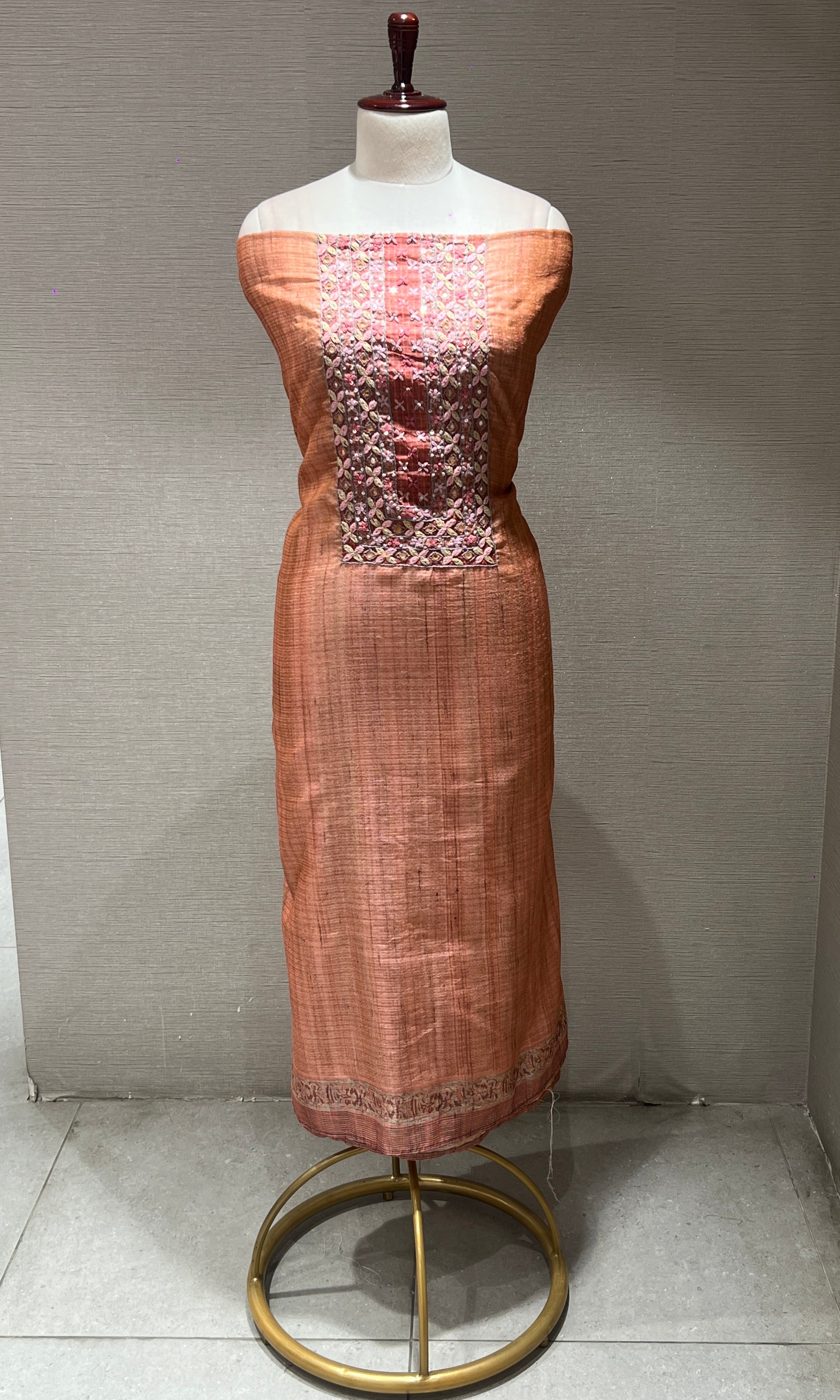 Brown embroidered party wear dress material