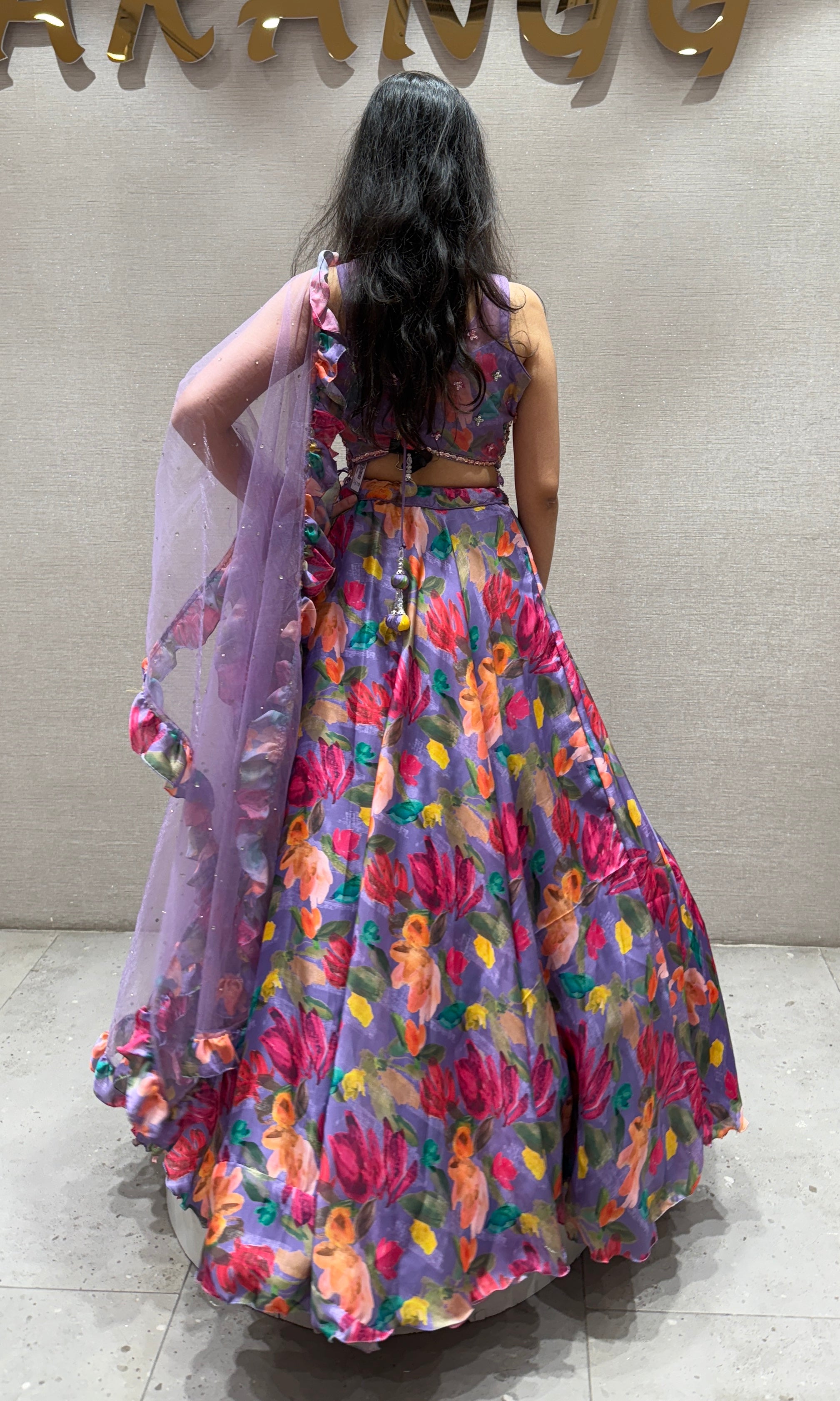 PURPLE Multicolor Floral Embroidered Lehenga