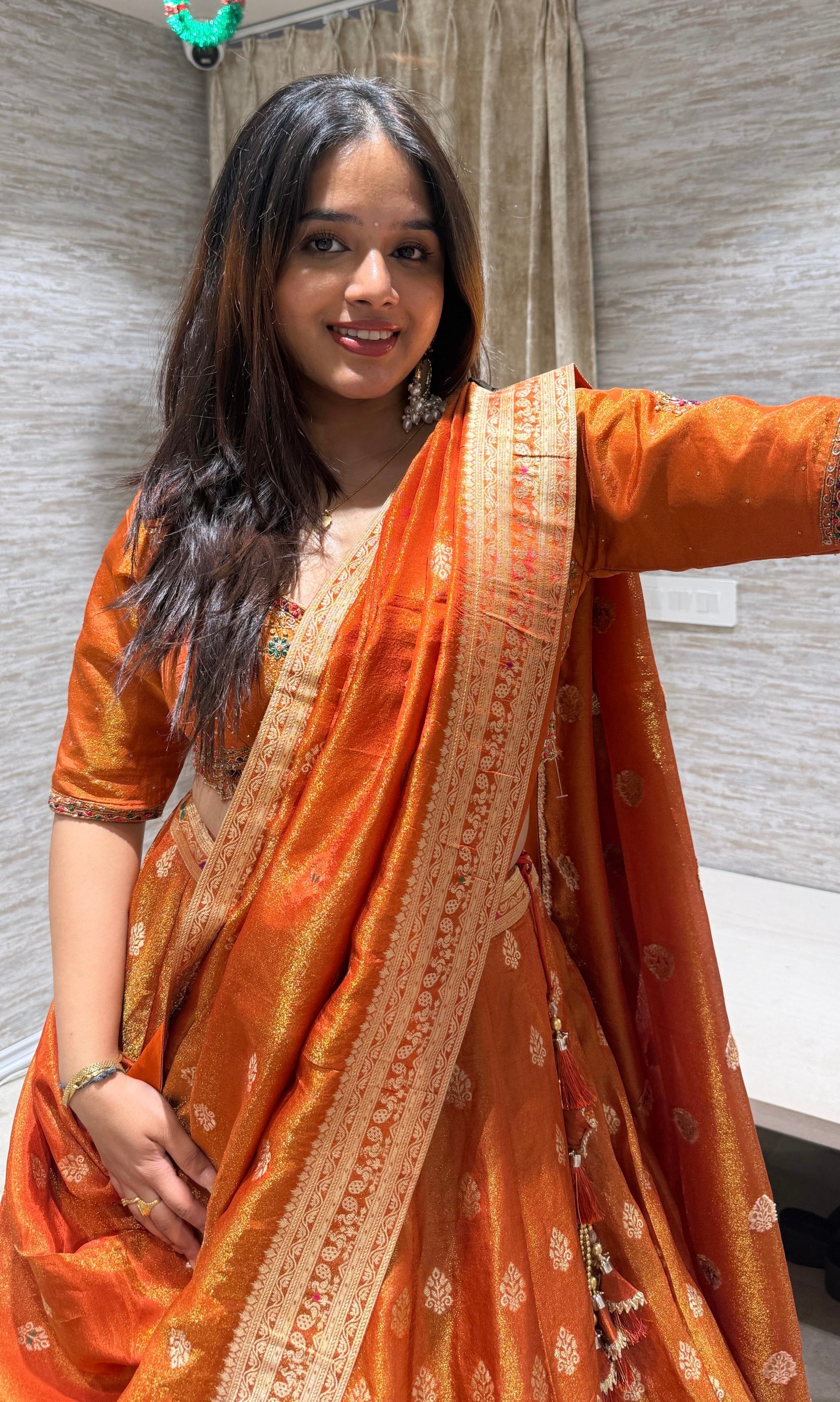 Rust Golden BANARASI EMBROIDERED Lehenga