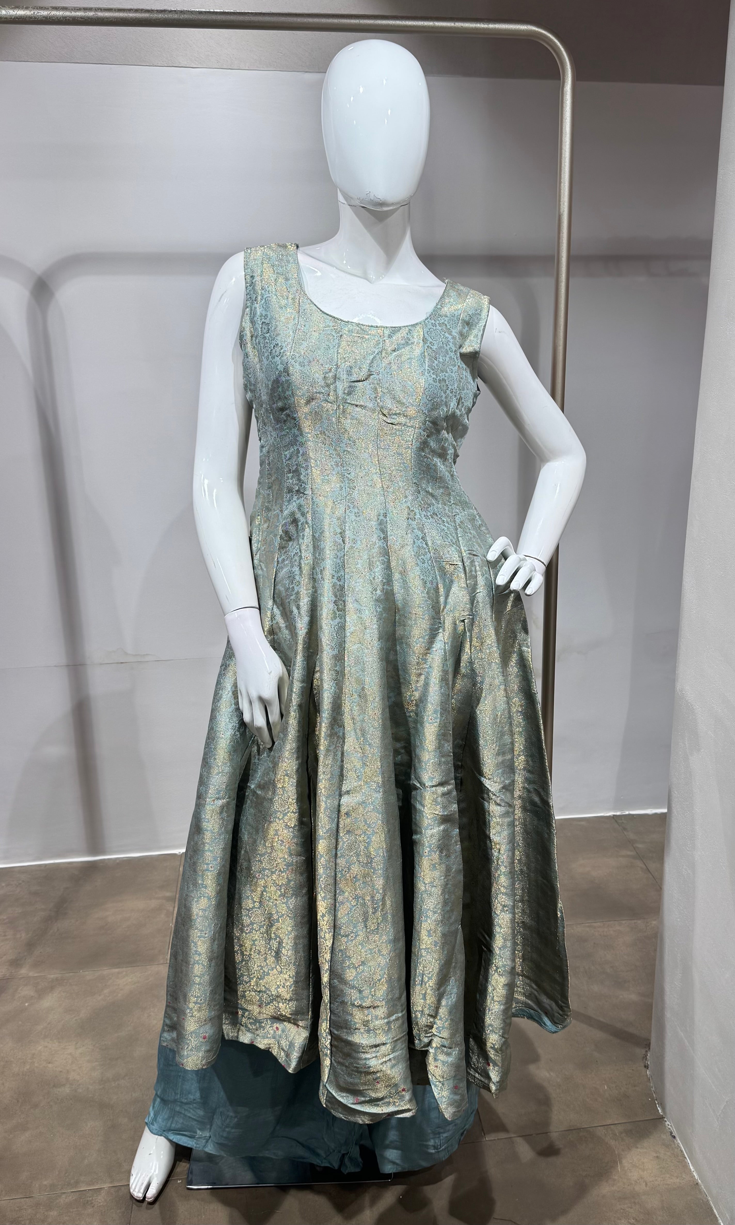 blue Banarasi Anarkali set with palazzo pants