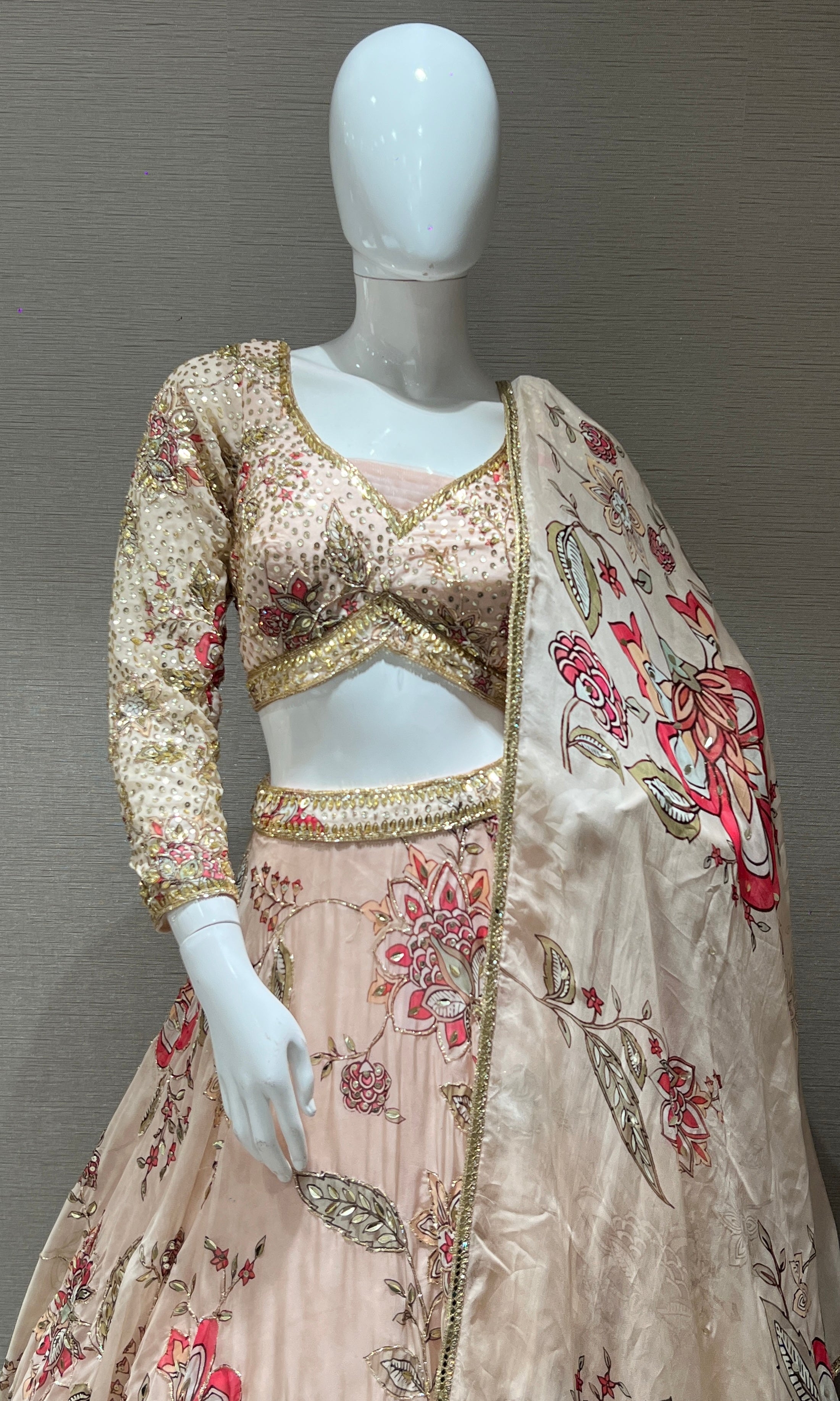 Light peach Floral Embroidered Lehenga