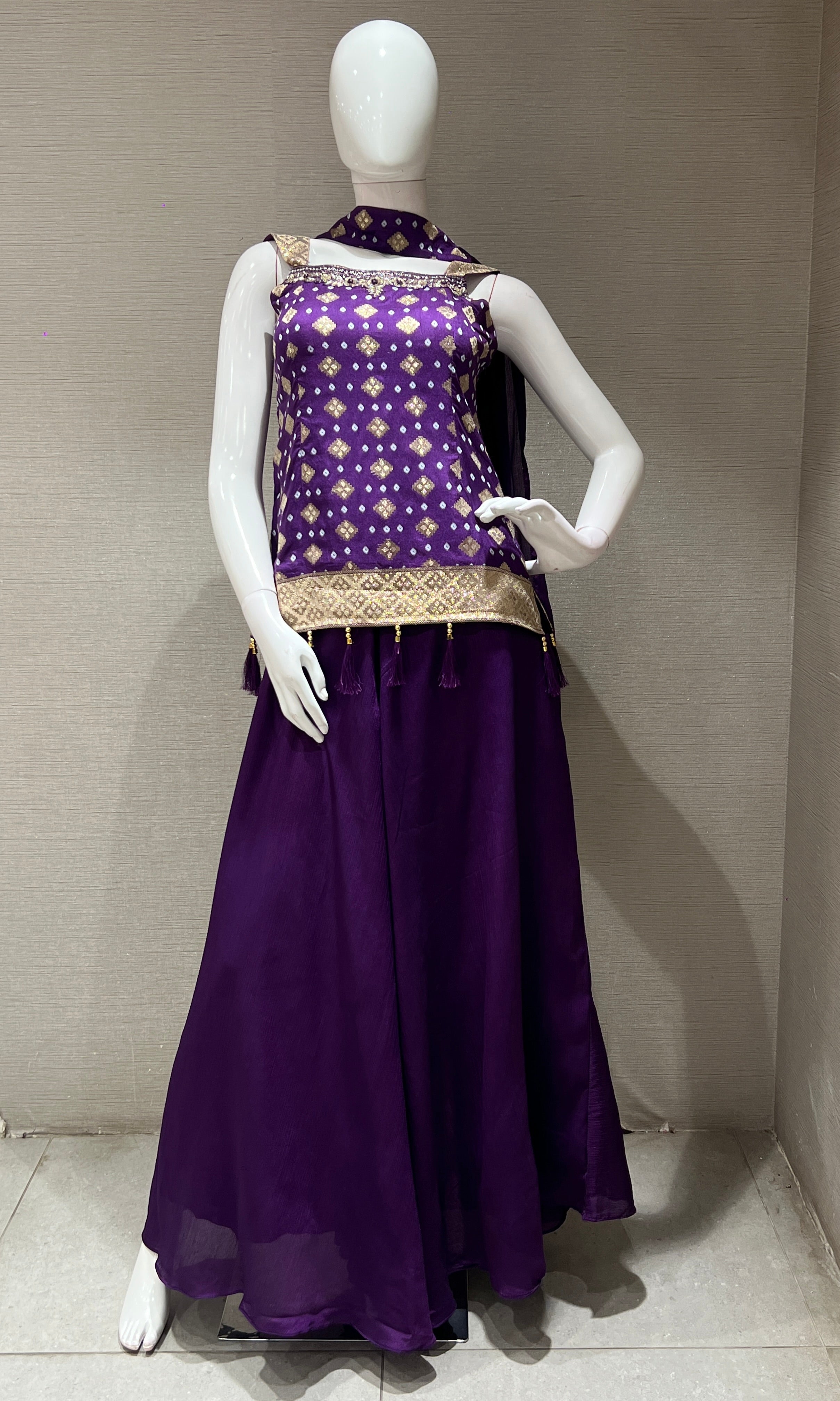 purple Bandhej Printed Palazzo set