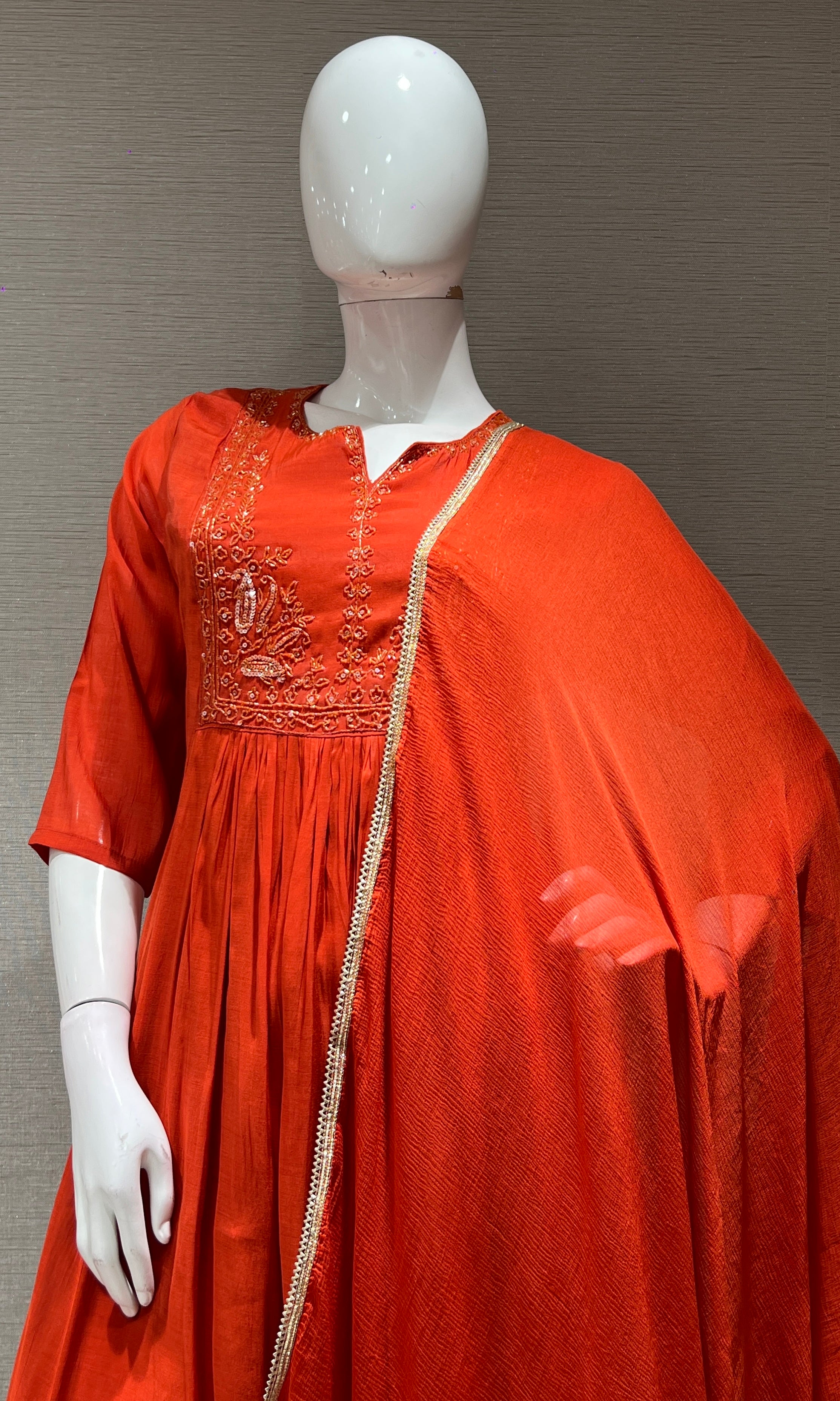 Rust MUL CHANDERI kurta set with palazzo pants