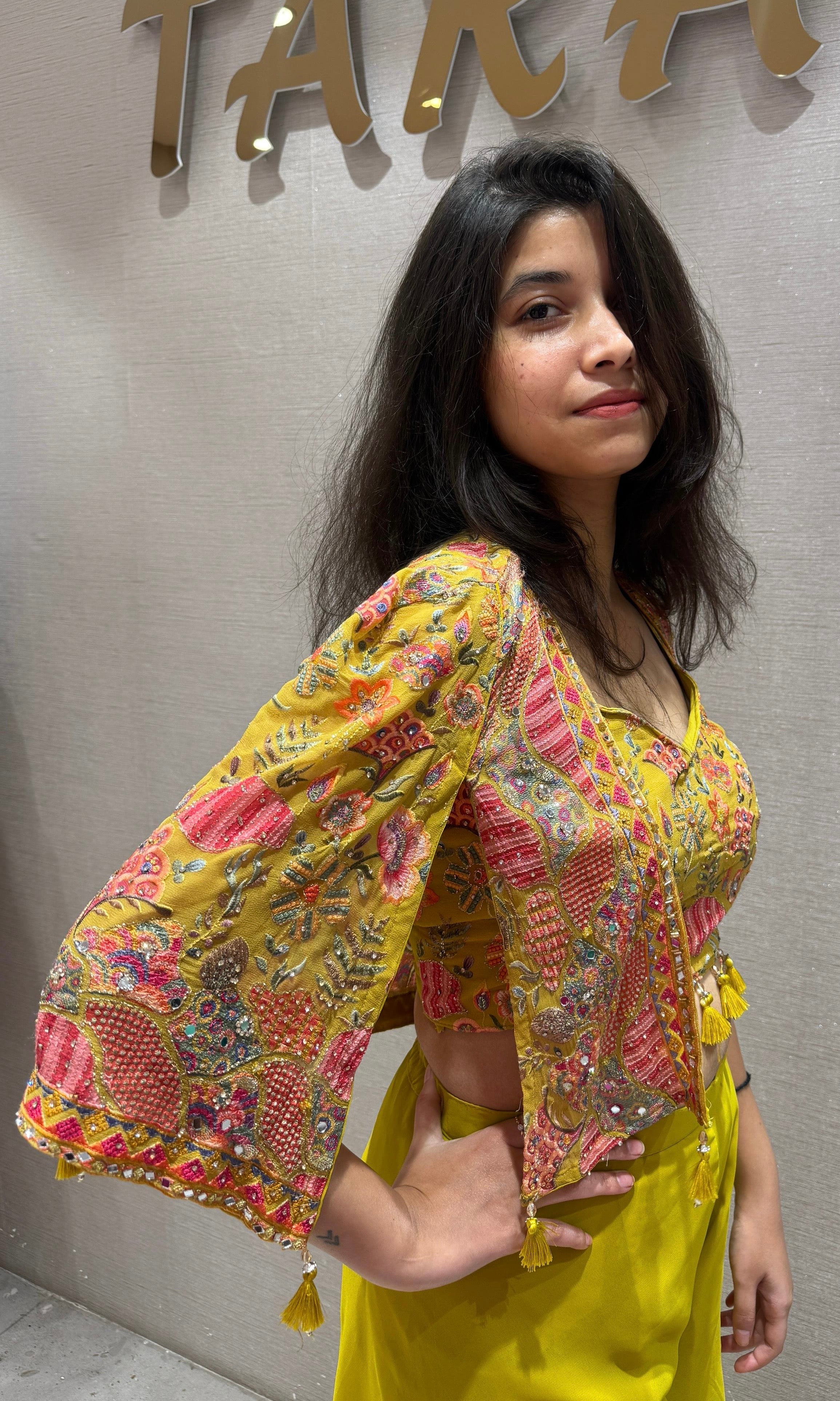 Parrot green palazzo set with jacket