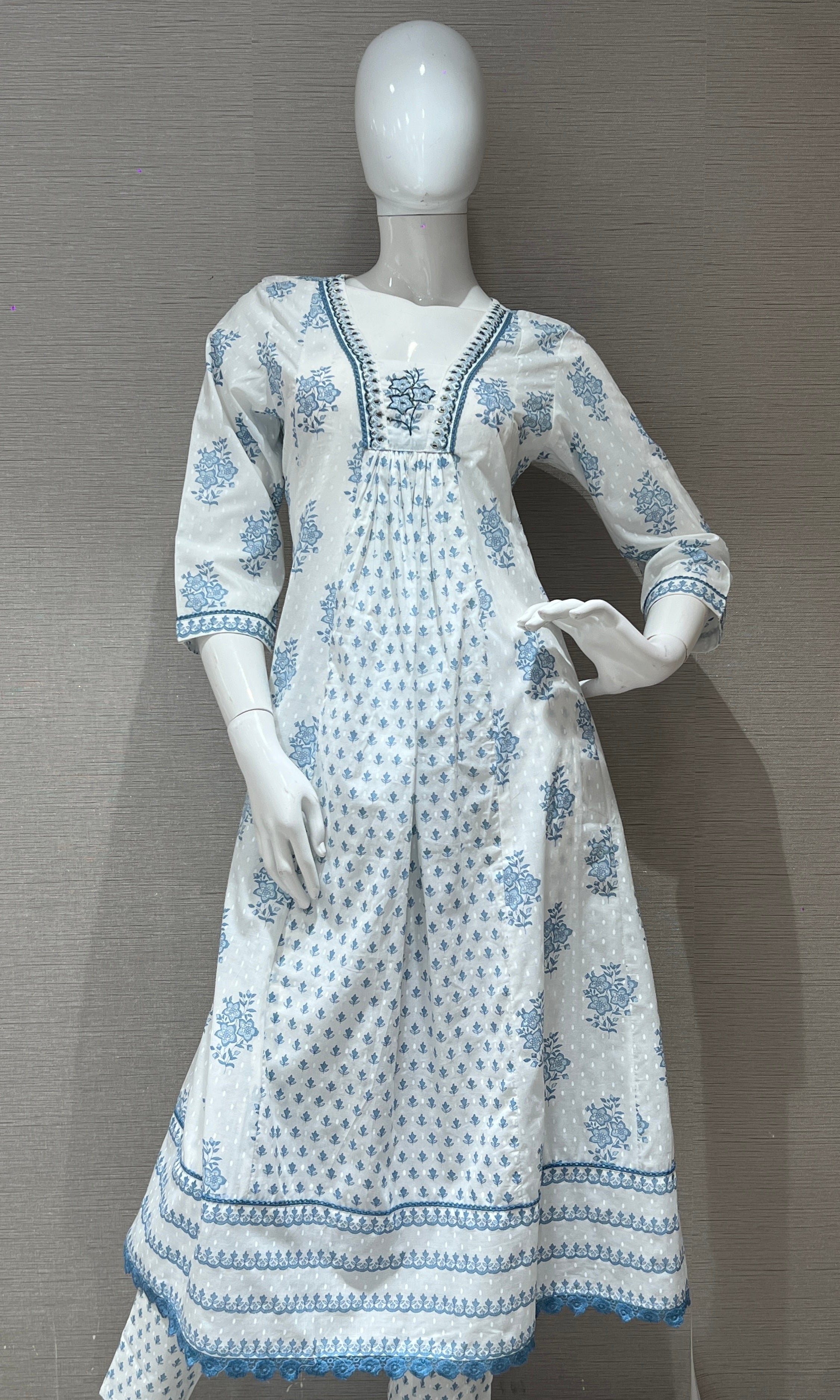 Blue Anarkali frock with straight pant k222