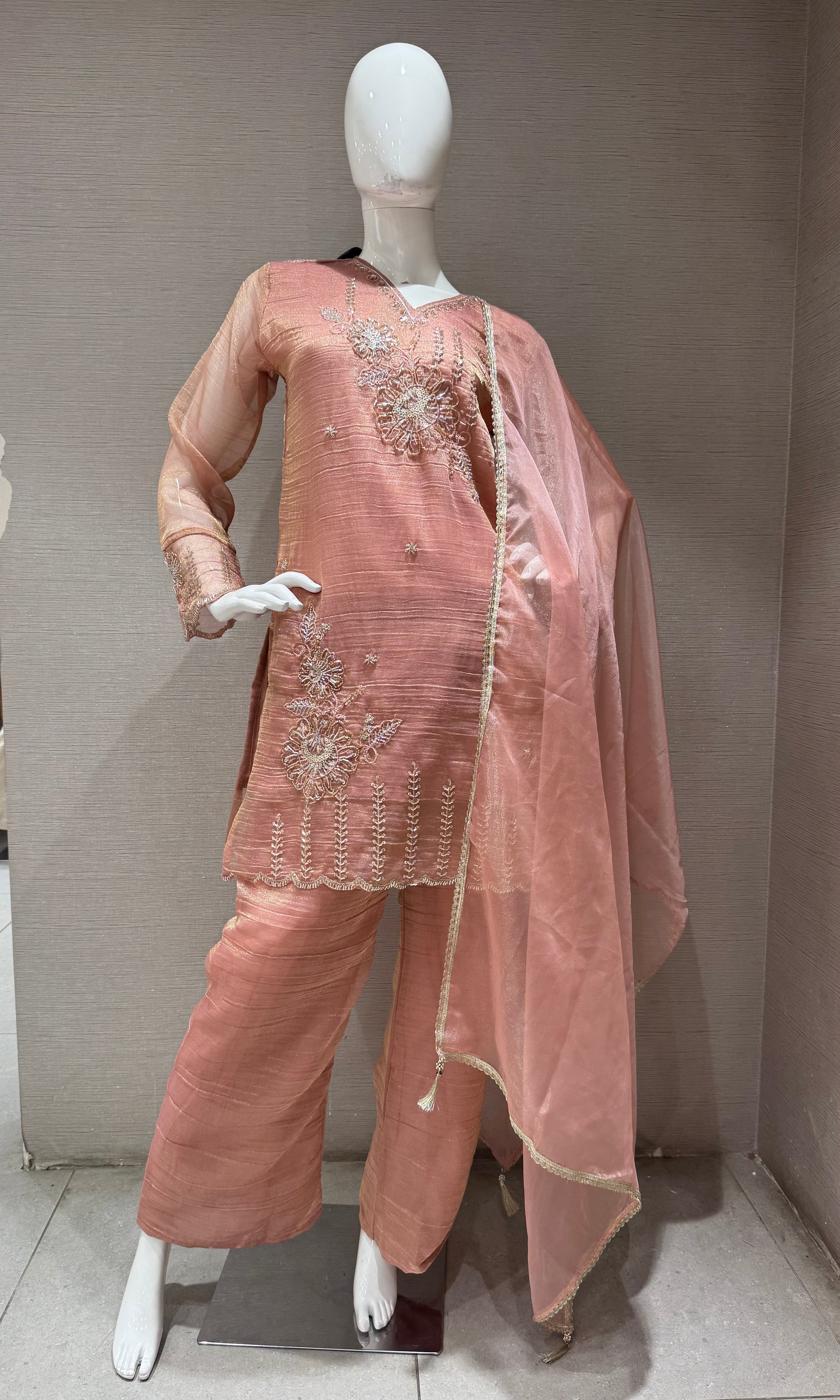 Peach Floral Embroidered Salwar Co-Ord set