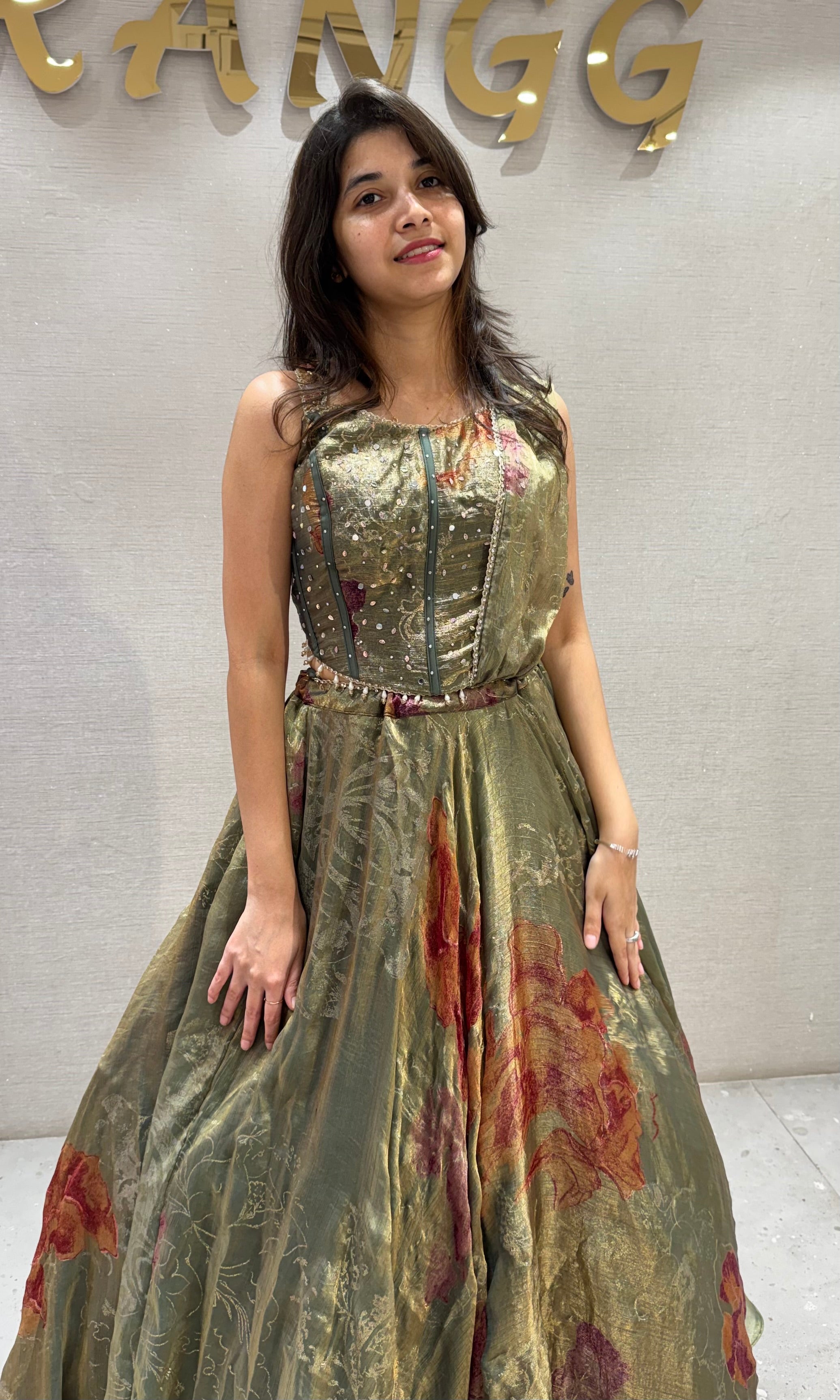 Green Metallic Silk Organza Lehenga Set