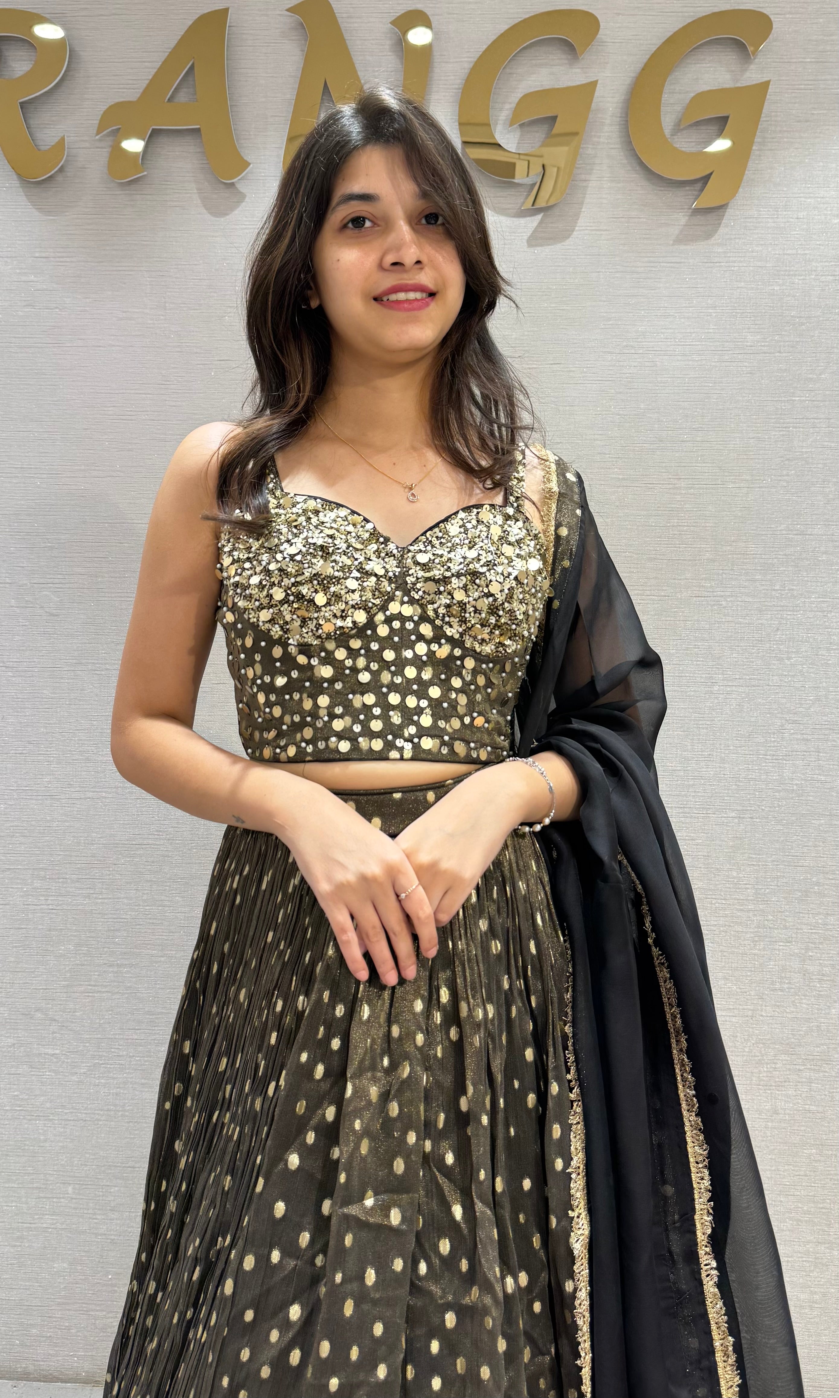Golden Black Floral Embroidered Lehenga set