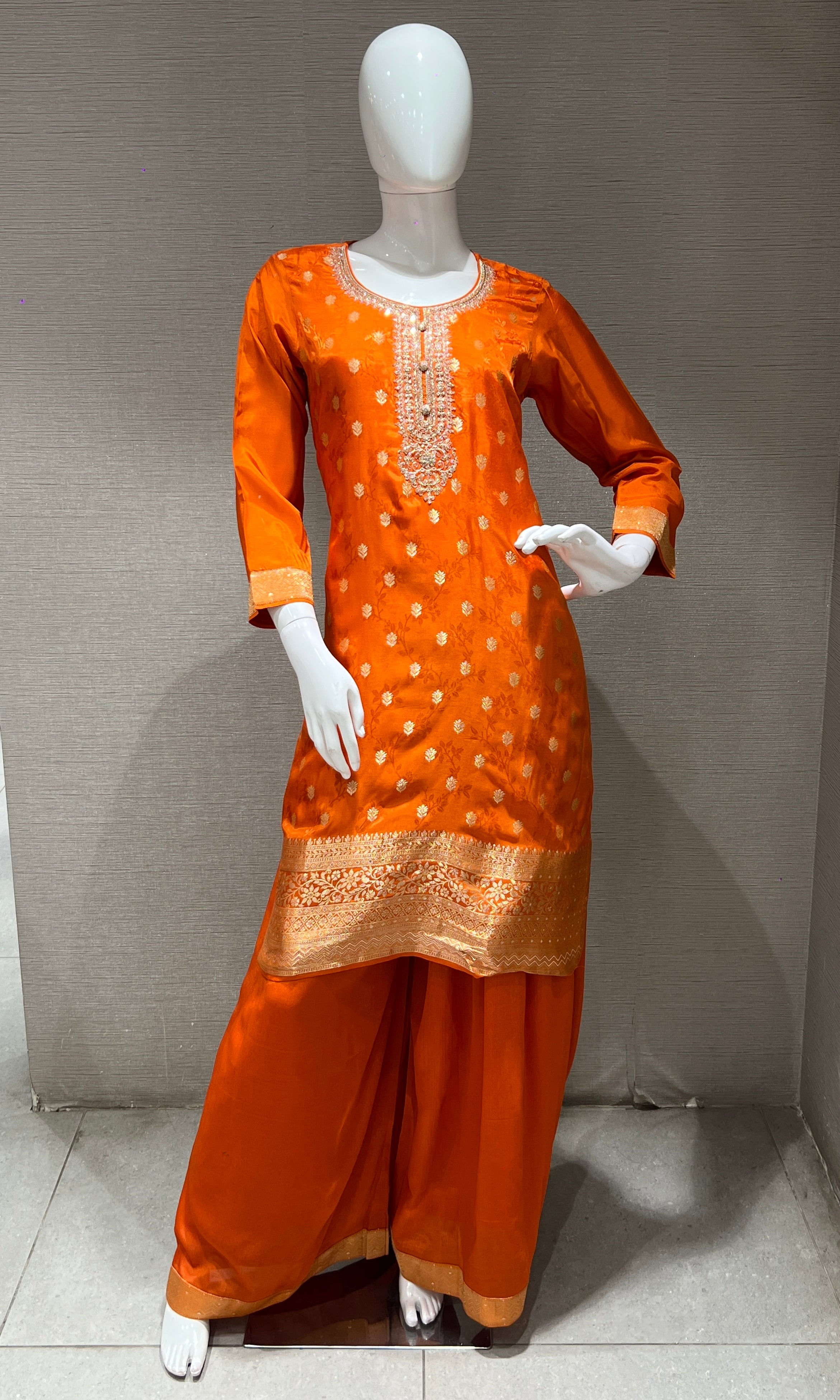 Orange EMBROIDERED kurta set WITH PALAZZO PANTS