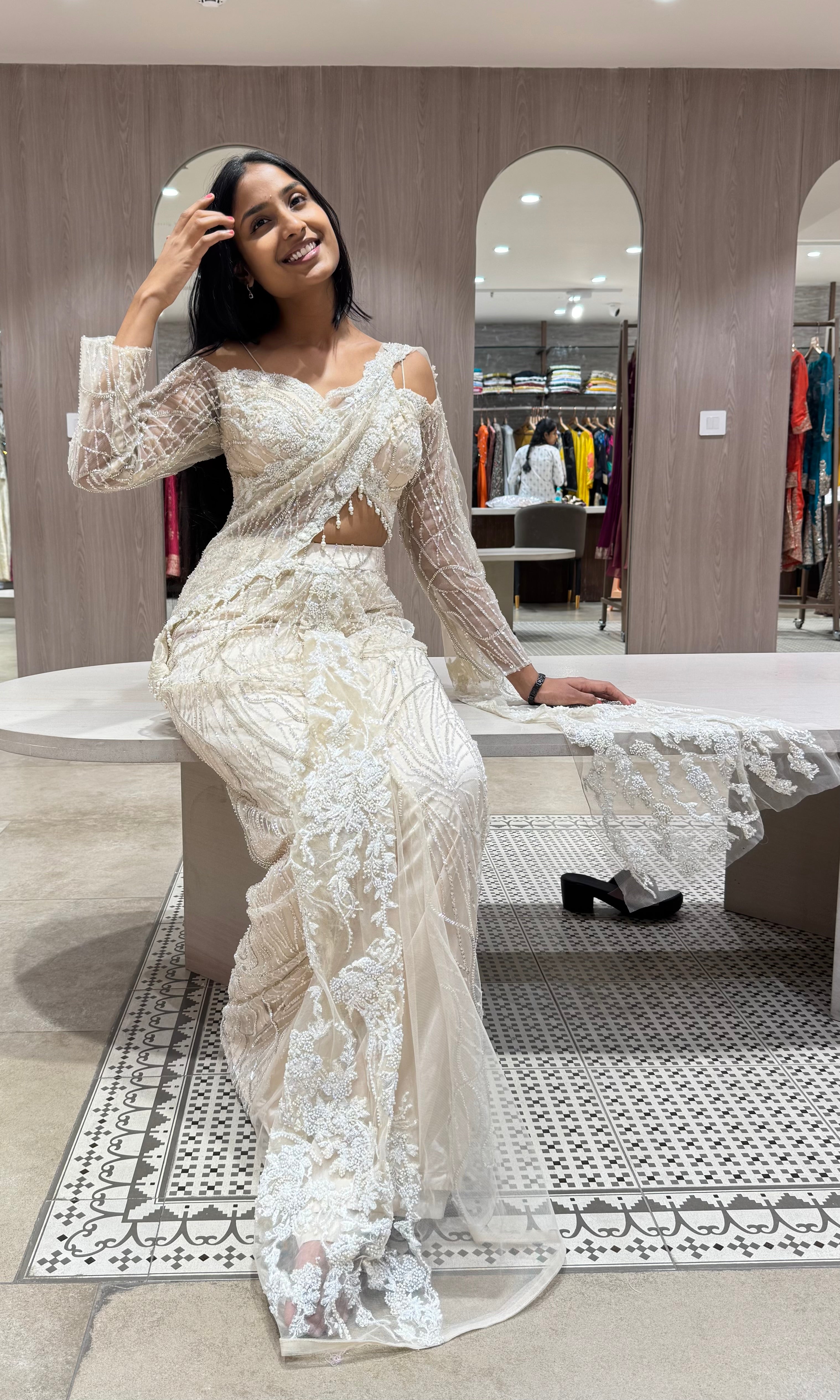 FAWN EMBELLISHED DRAPE SAREE