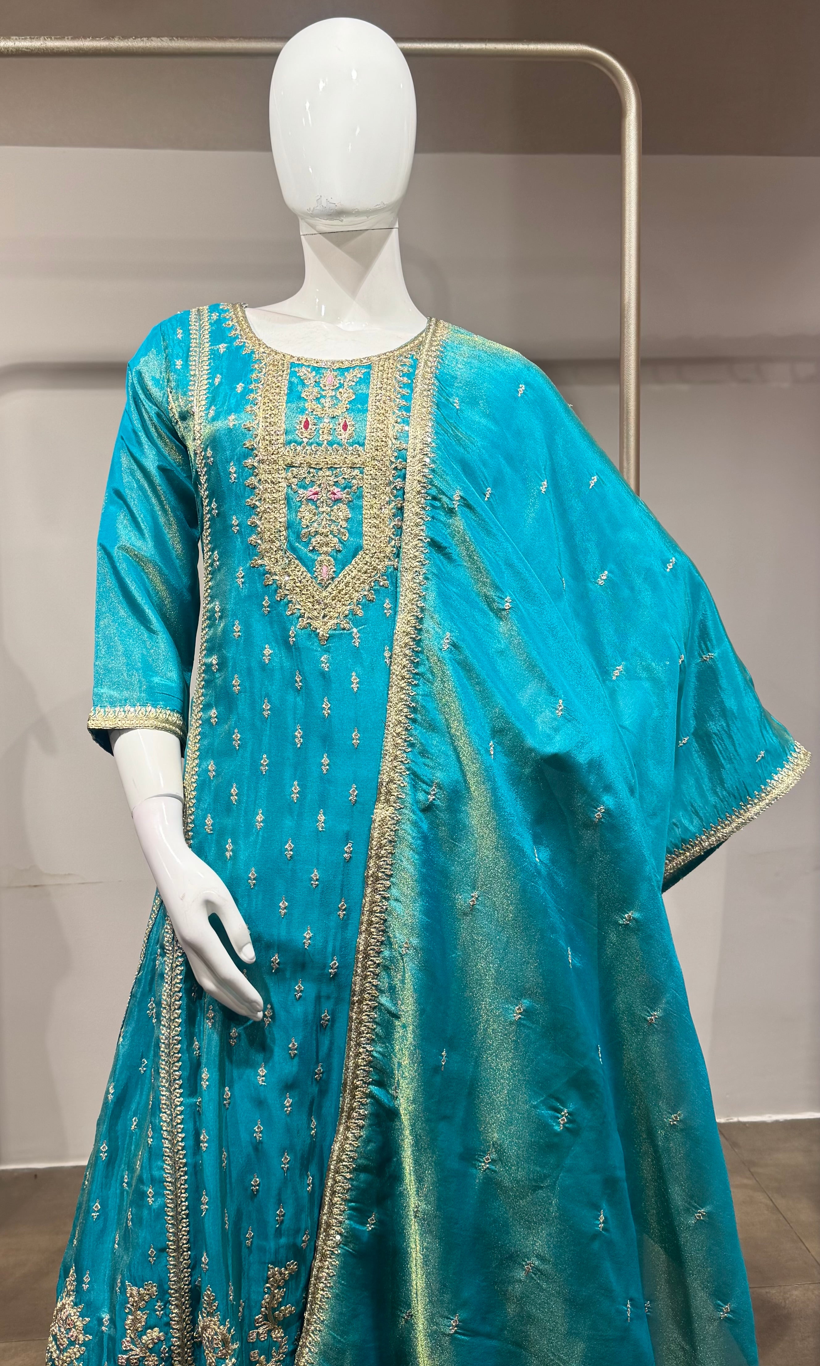Blue golden embroidered kurta set