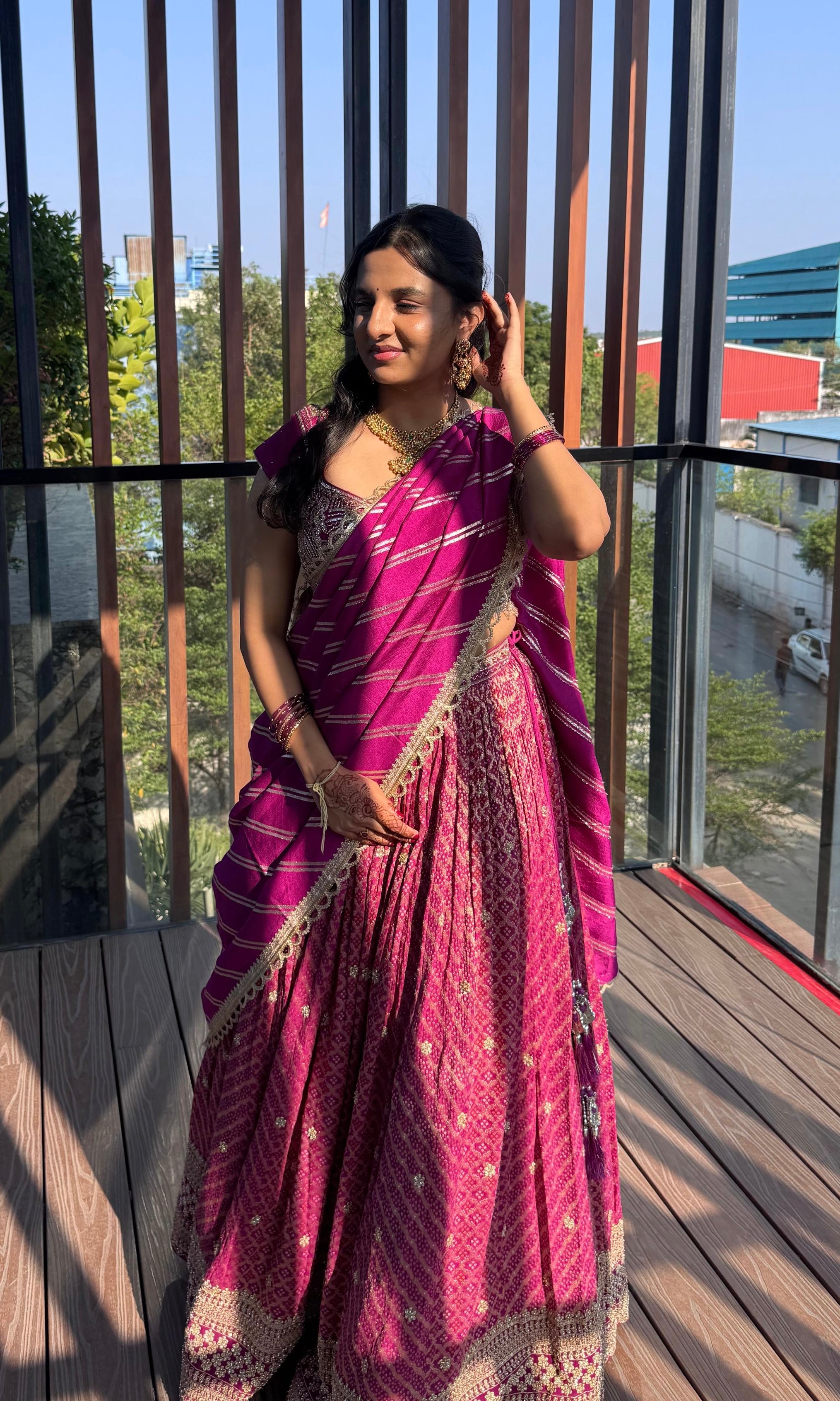 PURPLE BANDINI GOLD EMBROIDERY LEHENGA