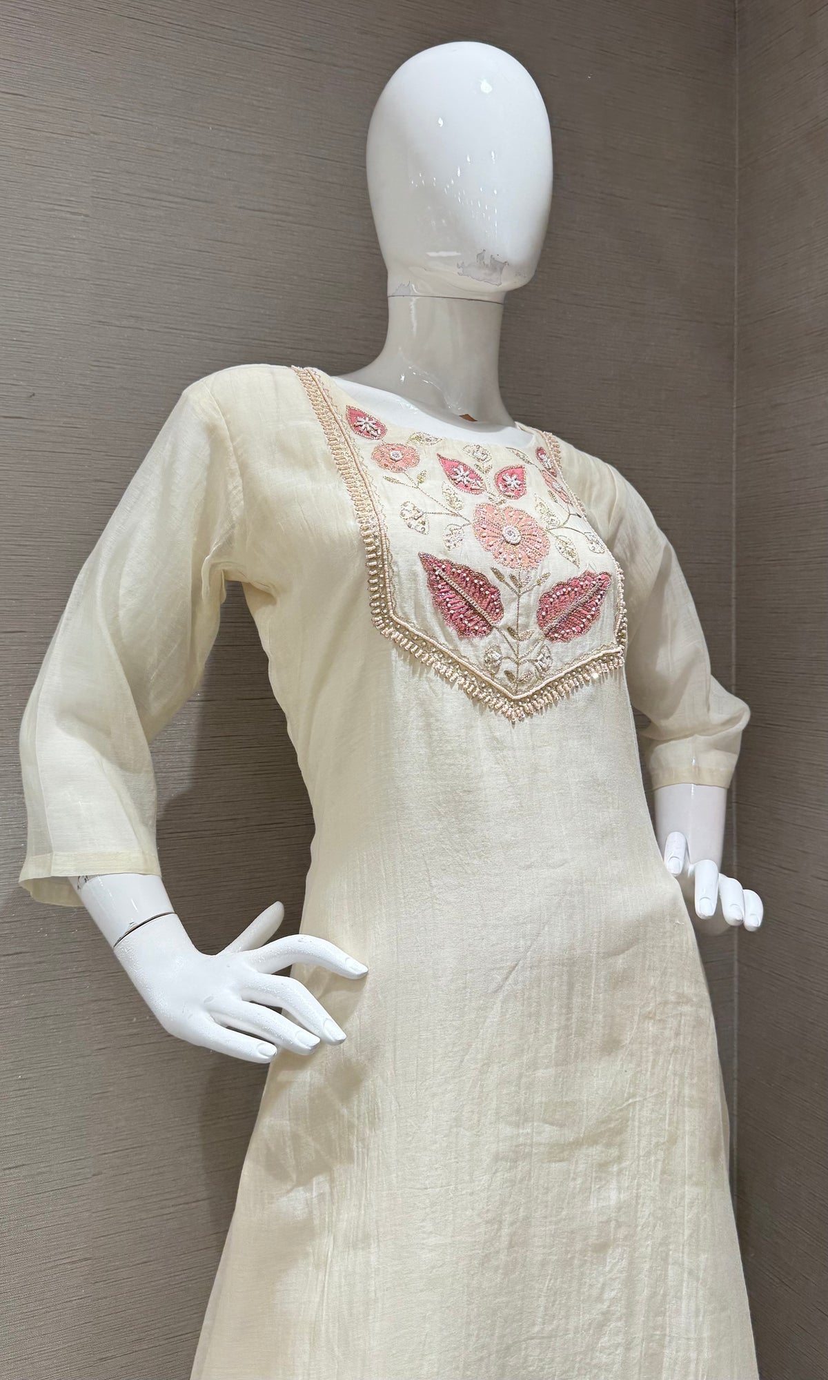 Half White Elegance Floral Embroidered Kurta Set