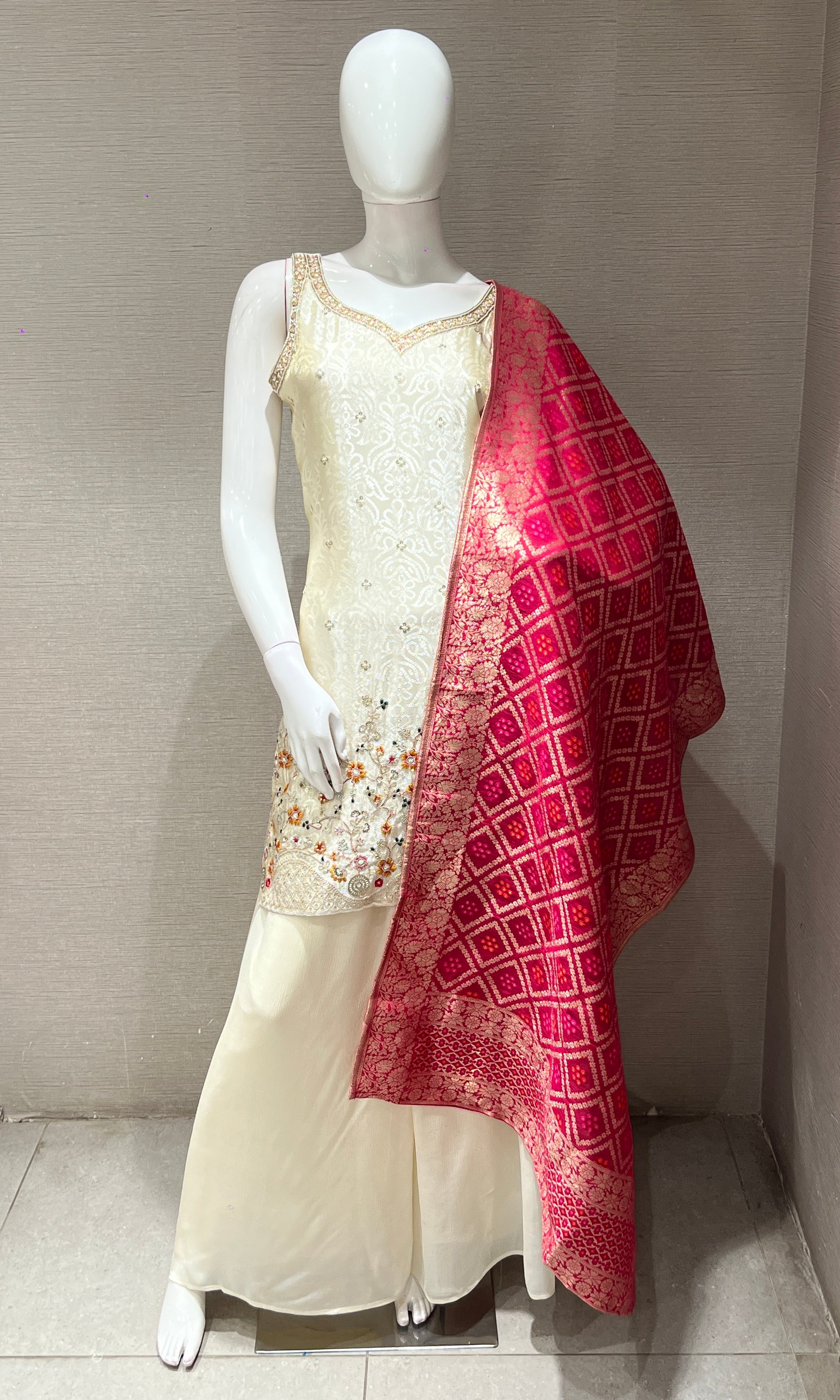 Cream EMBROIDERED SHARARA SET