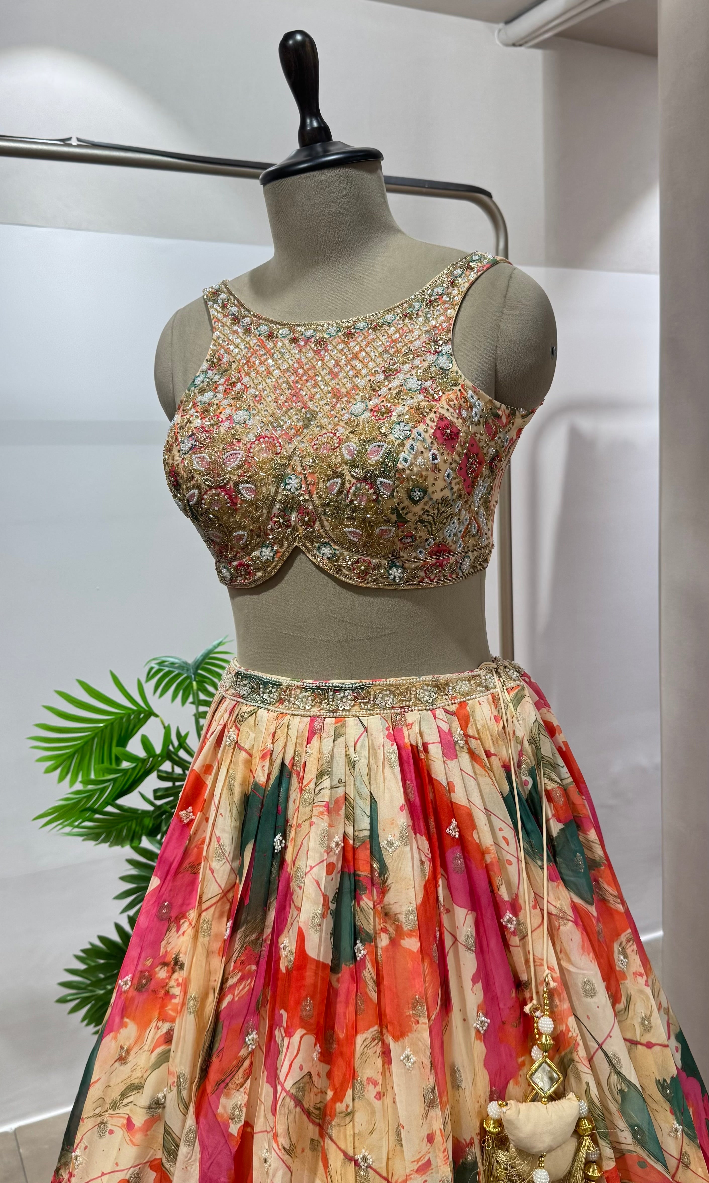 Peach FLORAL INTRICATE EMBROIDERY Lehenga