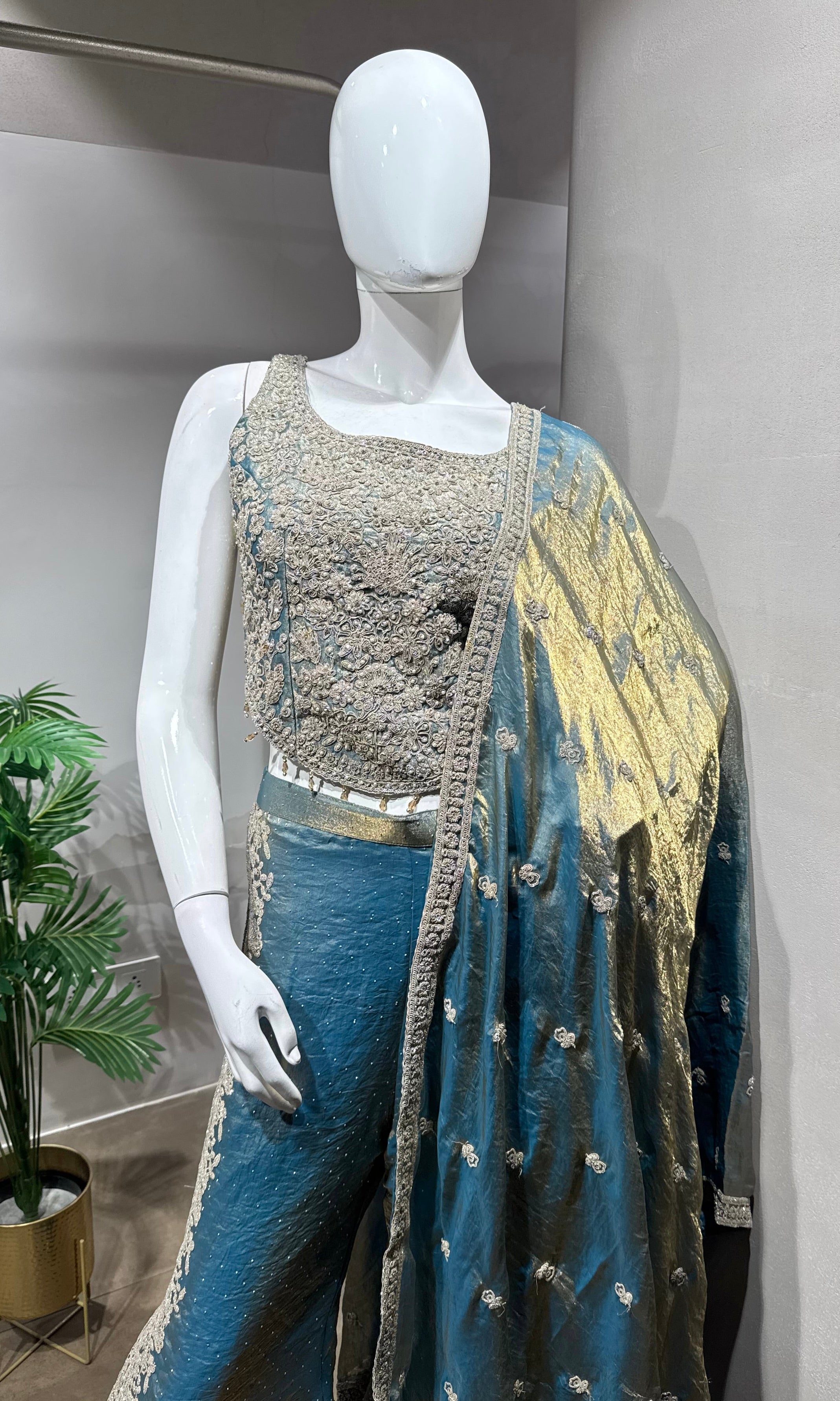 Blue golden Embroidered palazzo Set