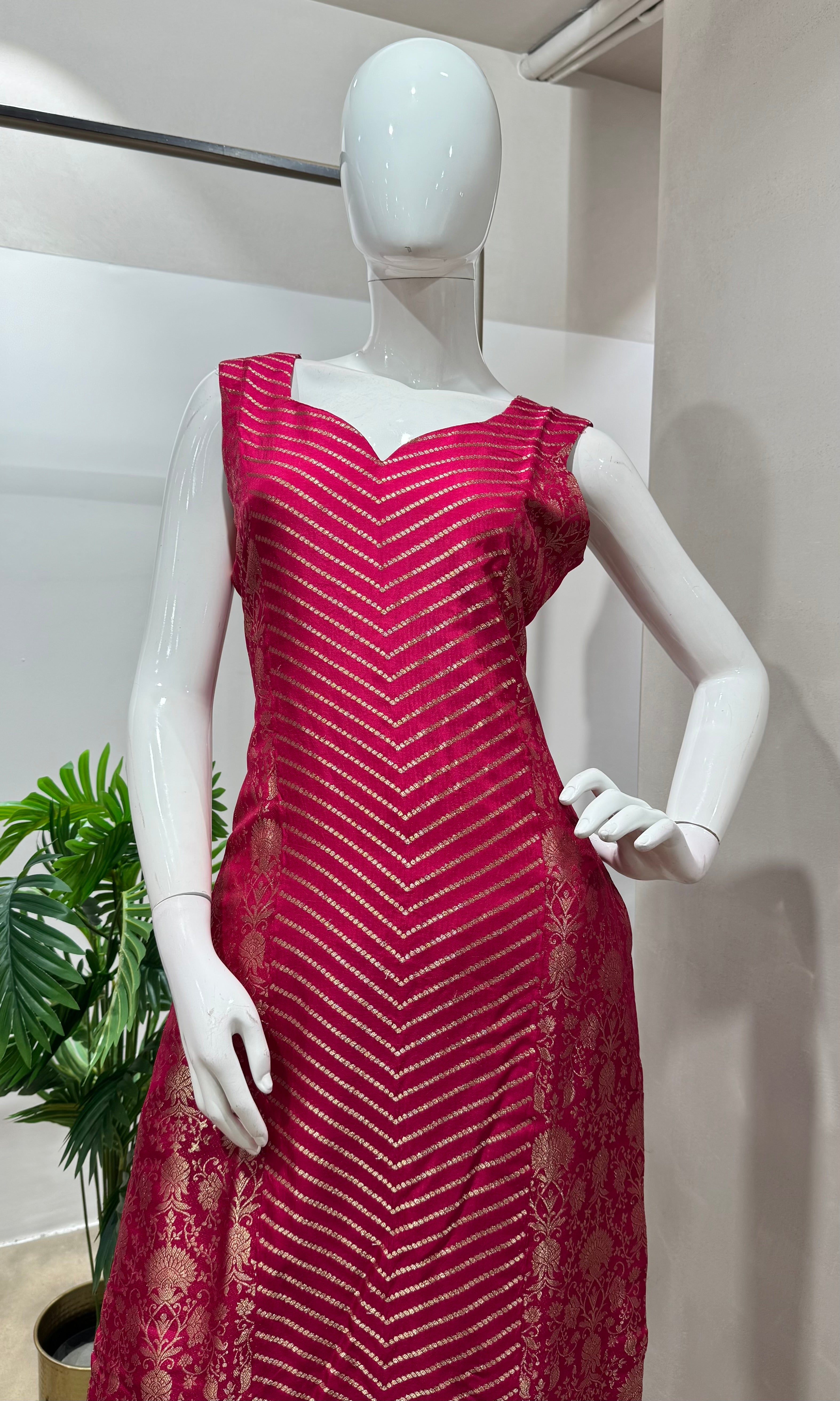 Pink STRIPED EMBROIDERED KURTA SET