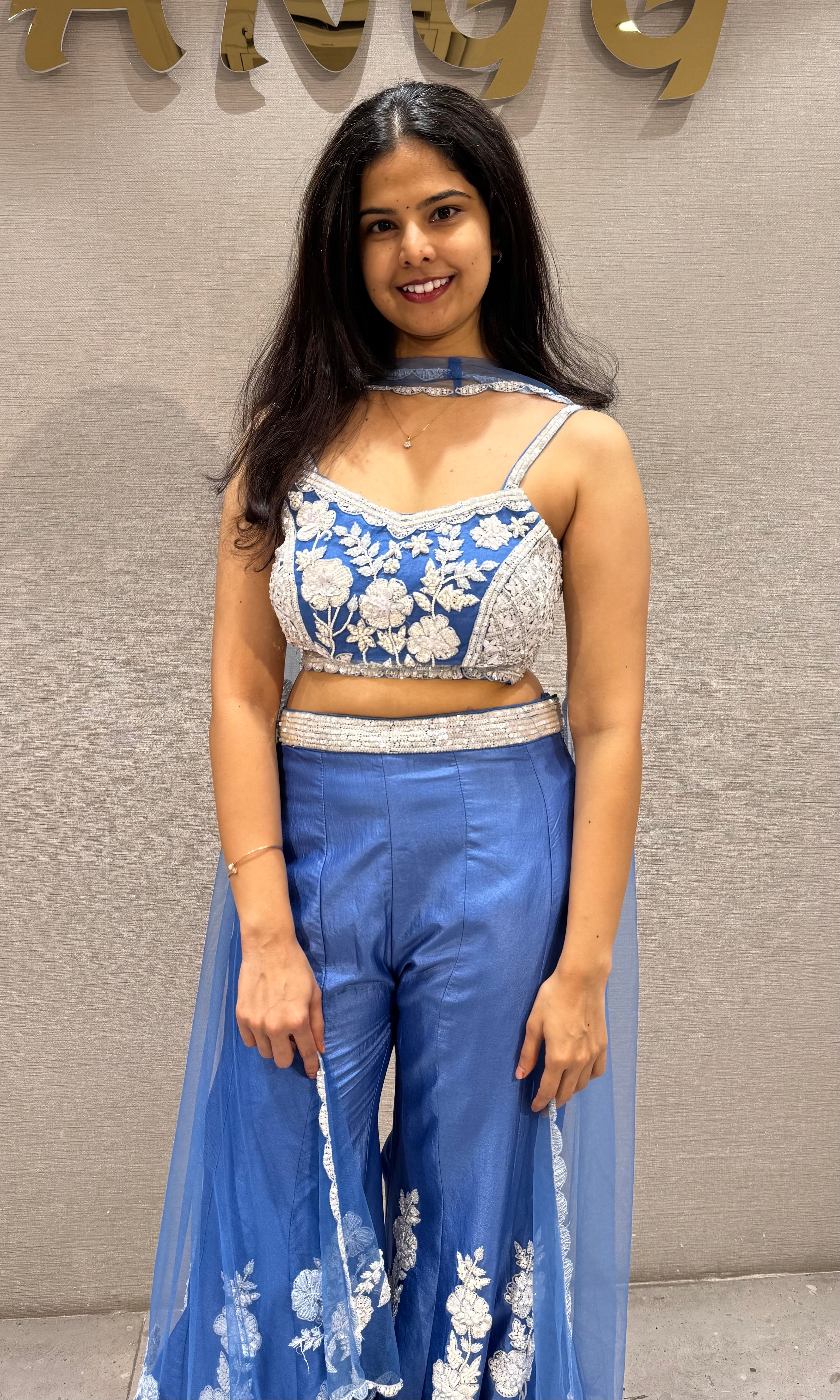 Blue Floral Peplum Palazzo set