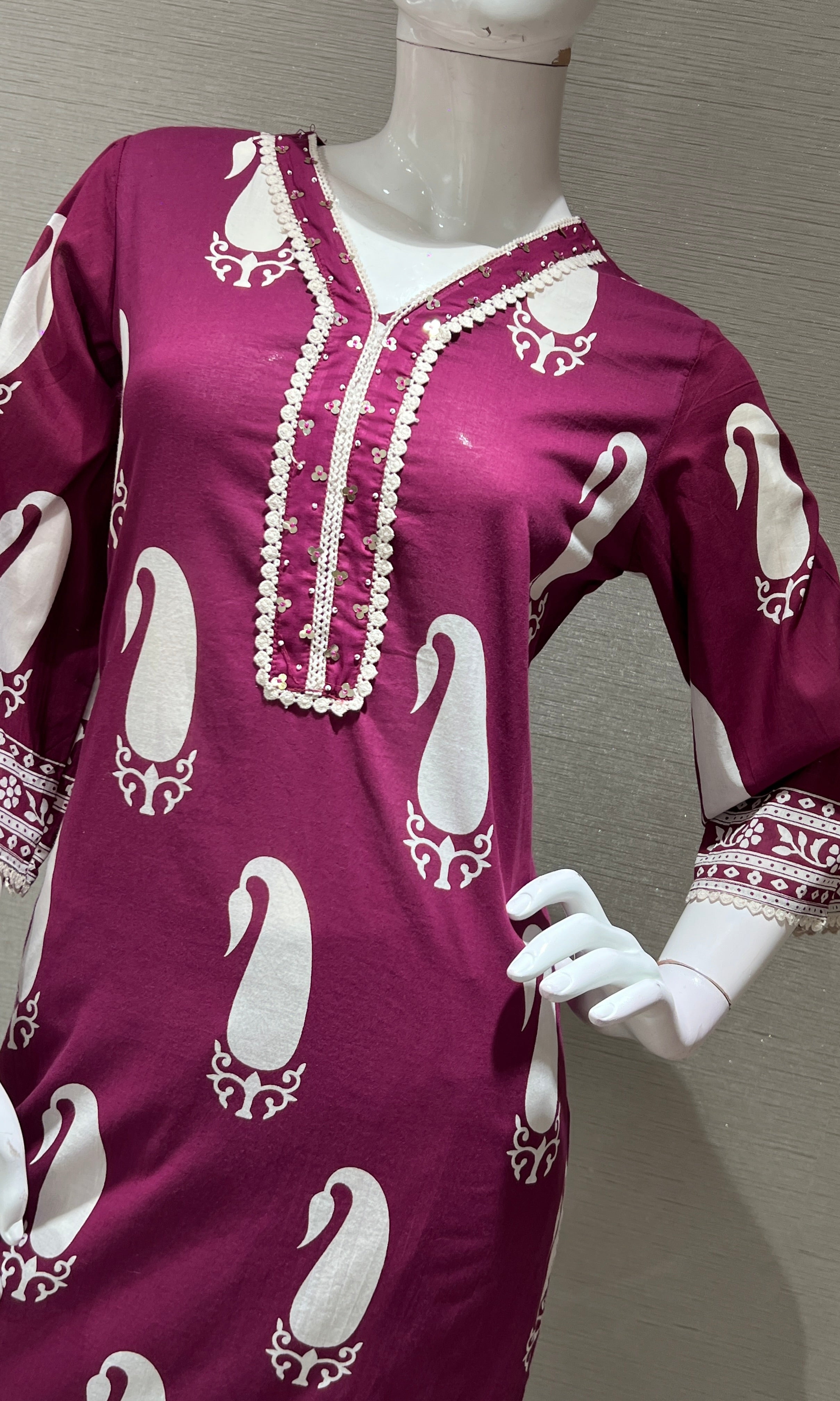 Purple EMBROIDERED PRINTED KURTA SET