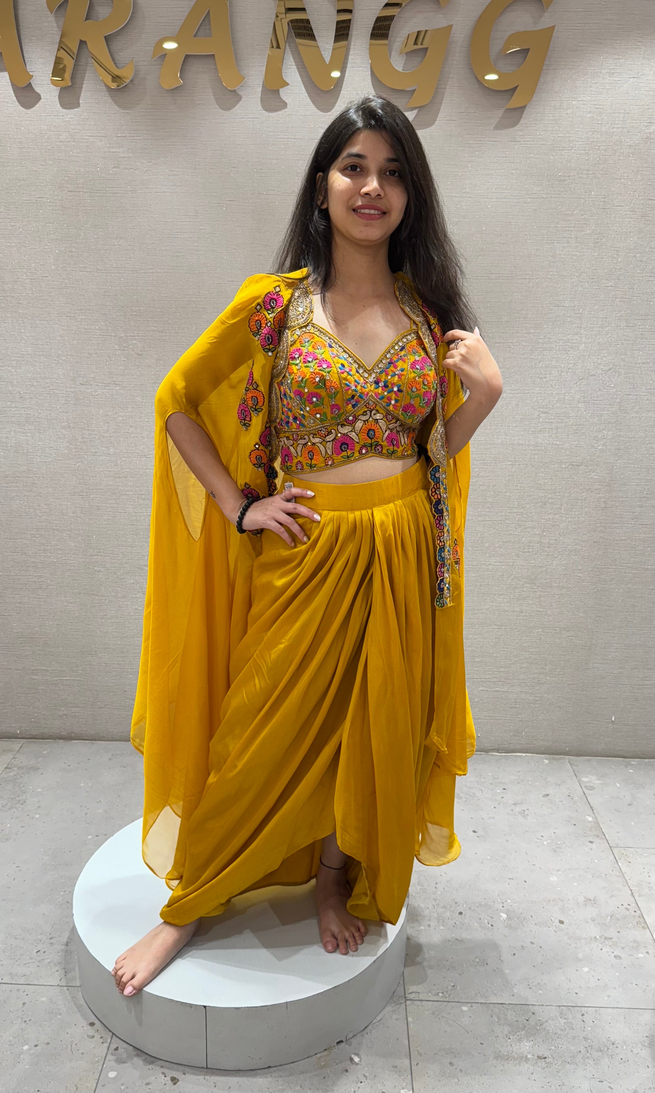 YELLOW Embroidered BLOUSE with SKIRT