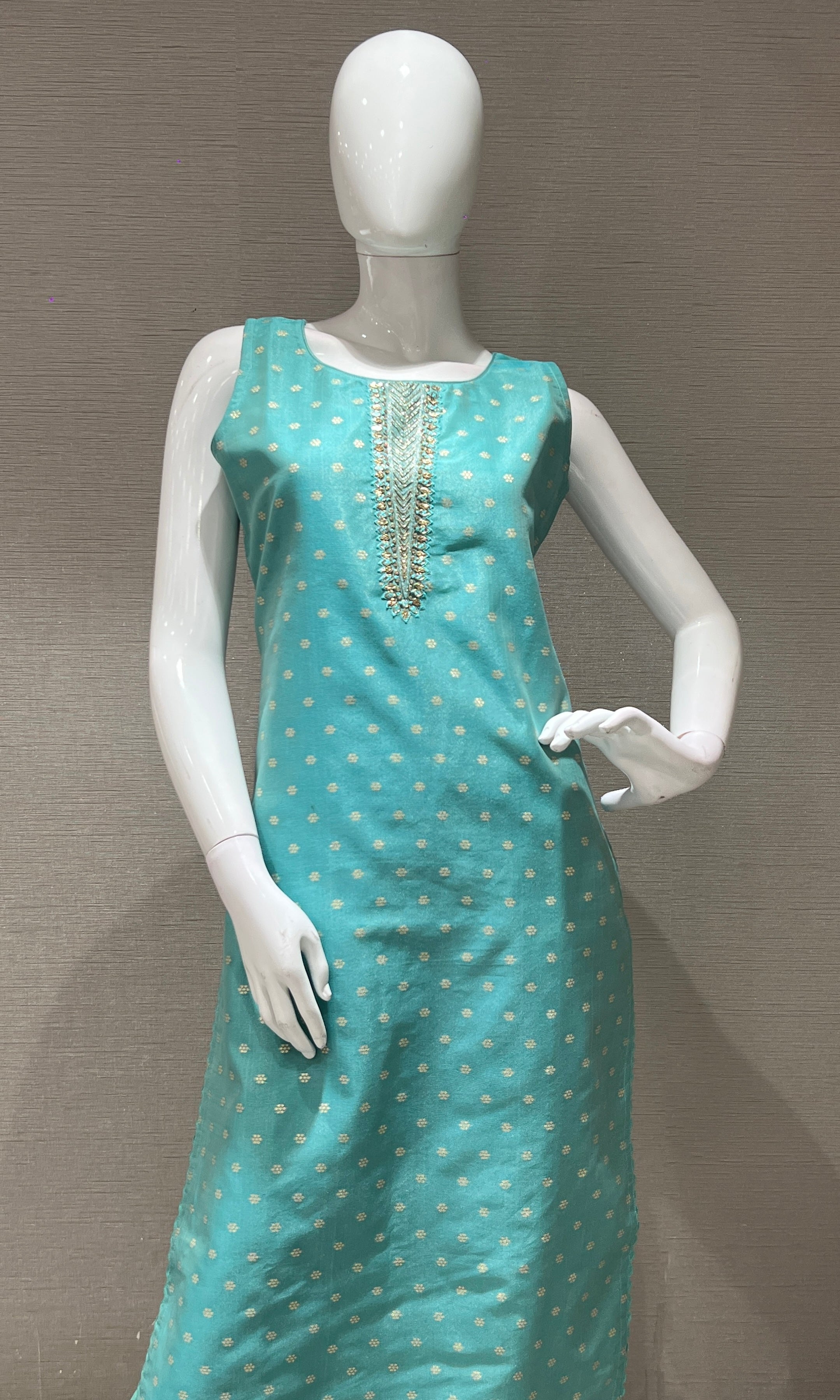Sea green kurta set with floral print dupatta