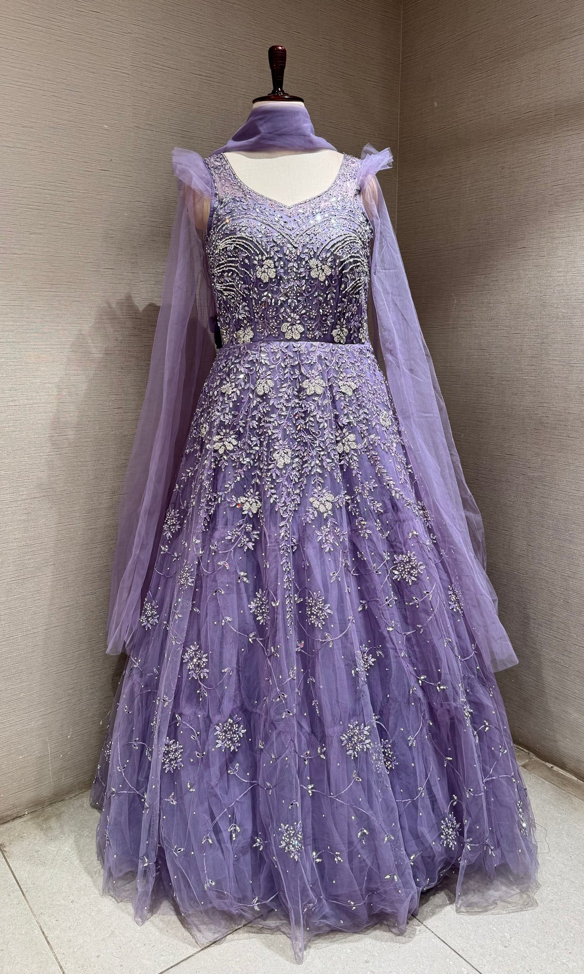 Light Purple Floral Gown with Silver Embellishments