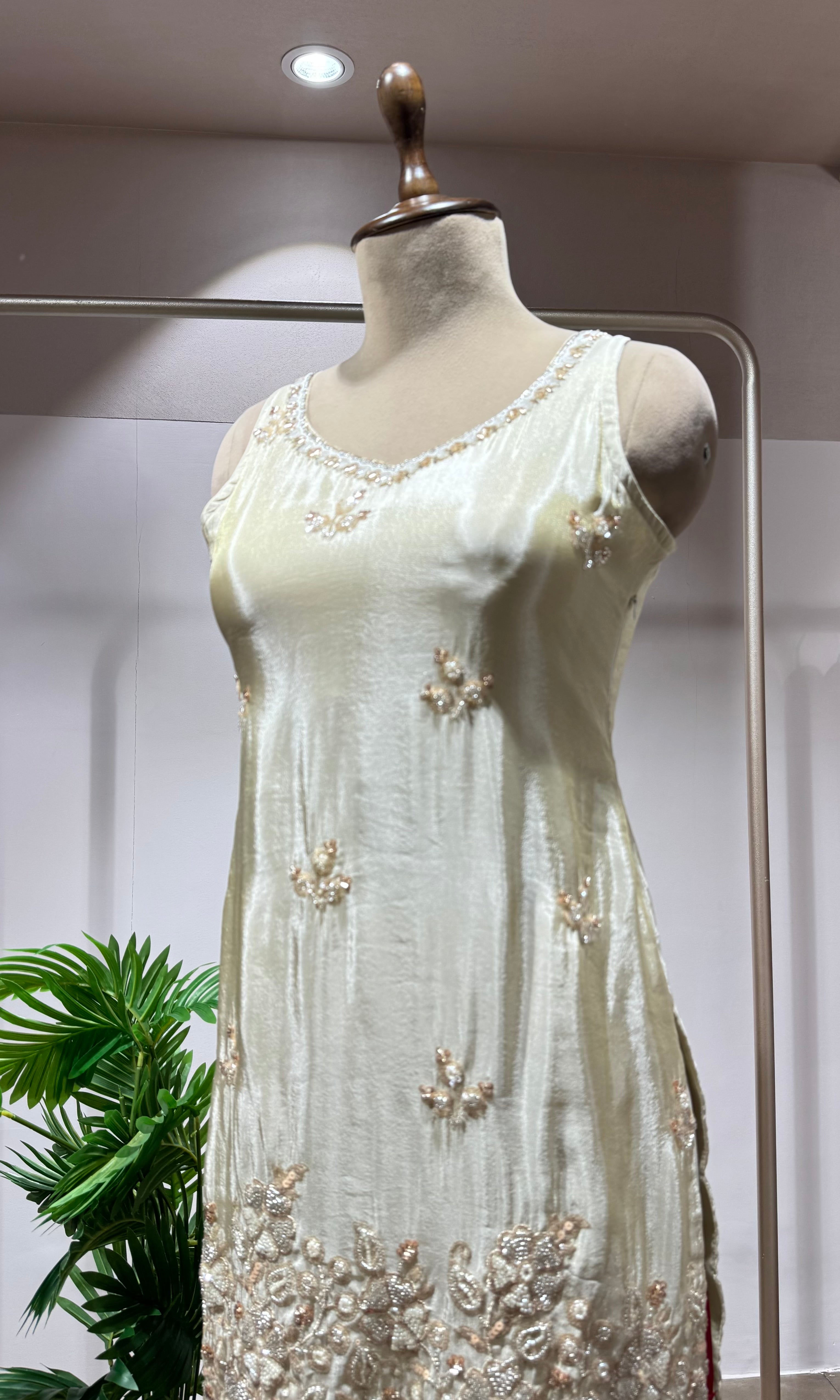 Half white INTRICATE SHARARA WITH GOLD ZARI WORK