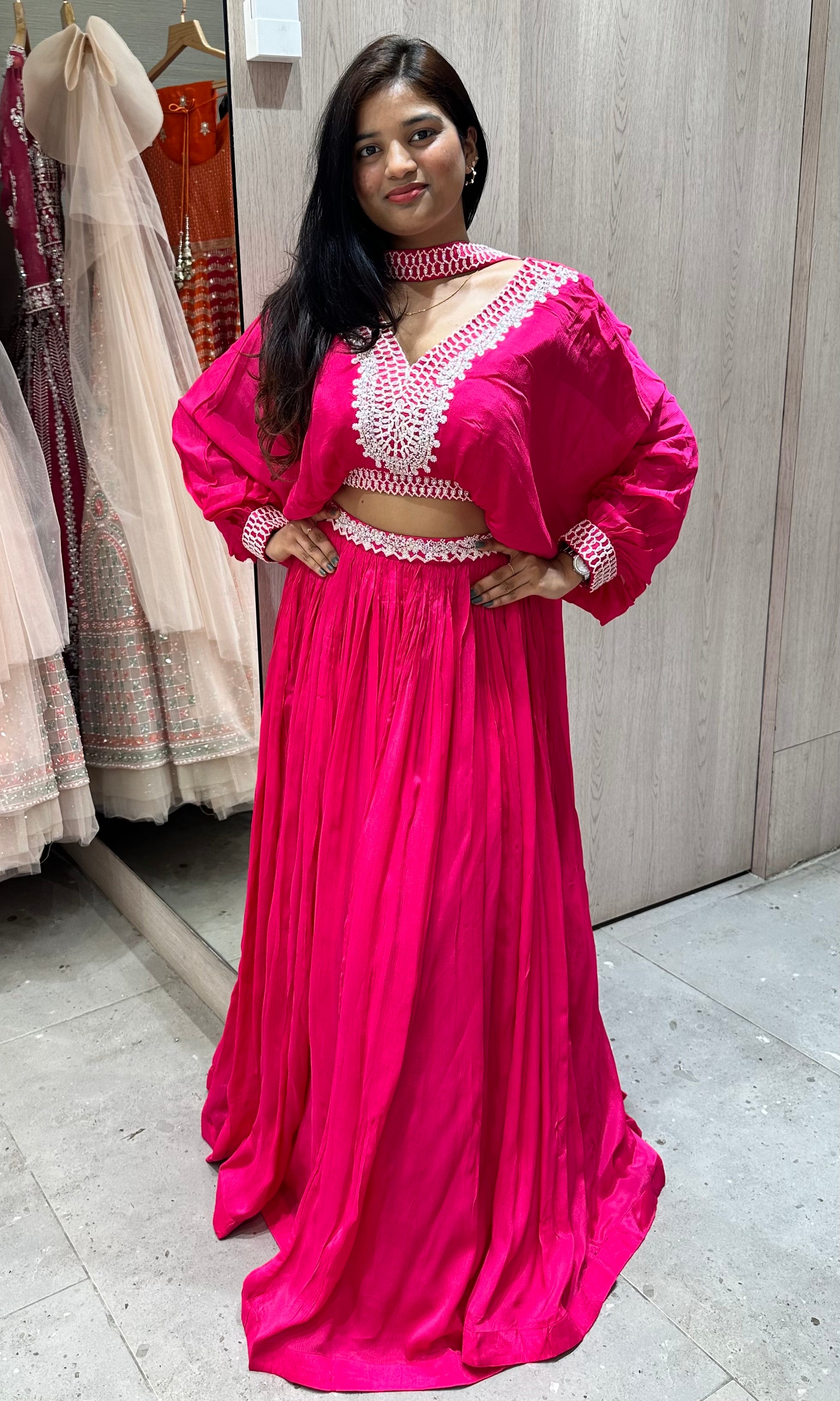 Pink Lehenga with long hands blouse