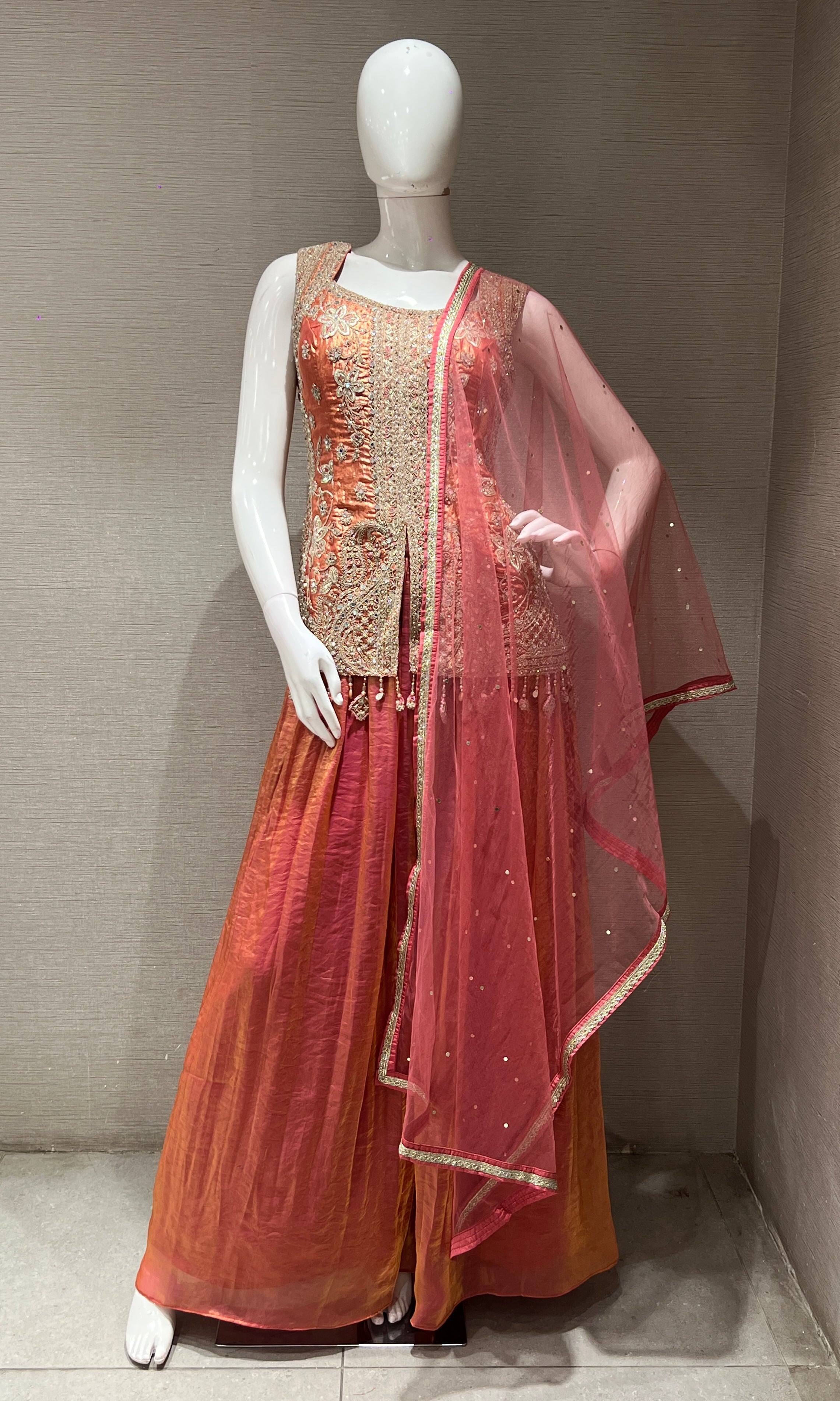 RUST INTRICATE EMBROIDERED PALAZZO SET